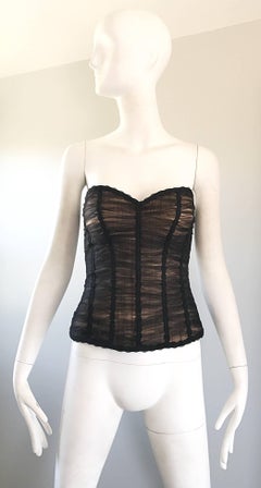 Rene Ruiz Couture Black and Nude Strapless Silk Net Overlay Bustier Corset Top