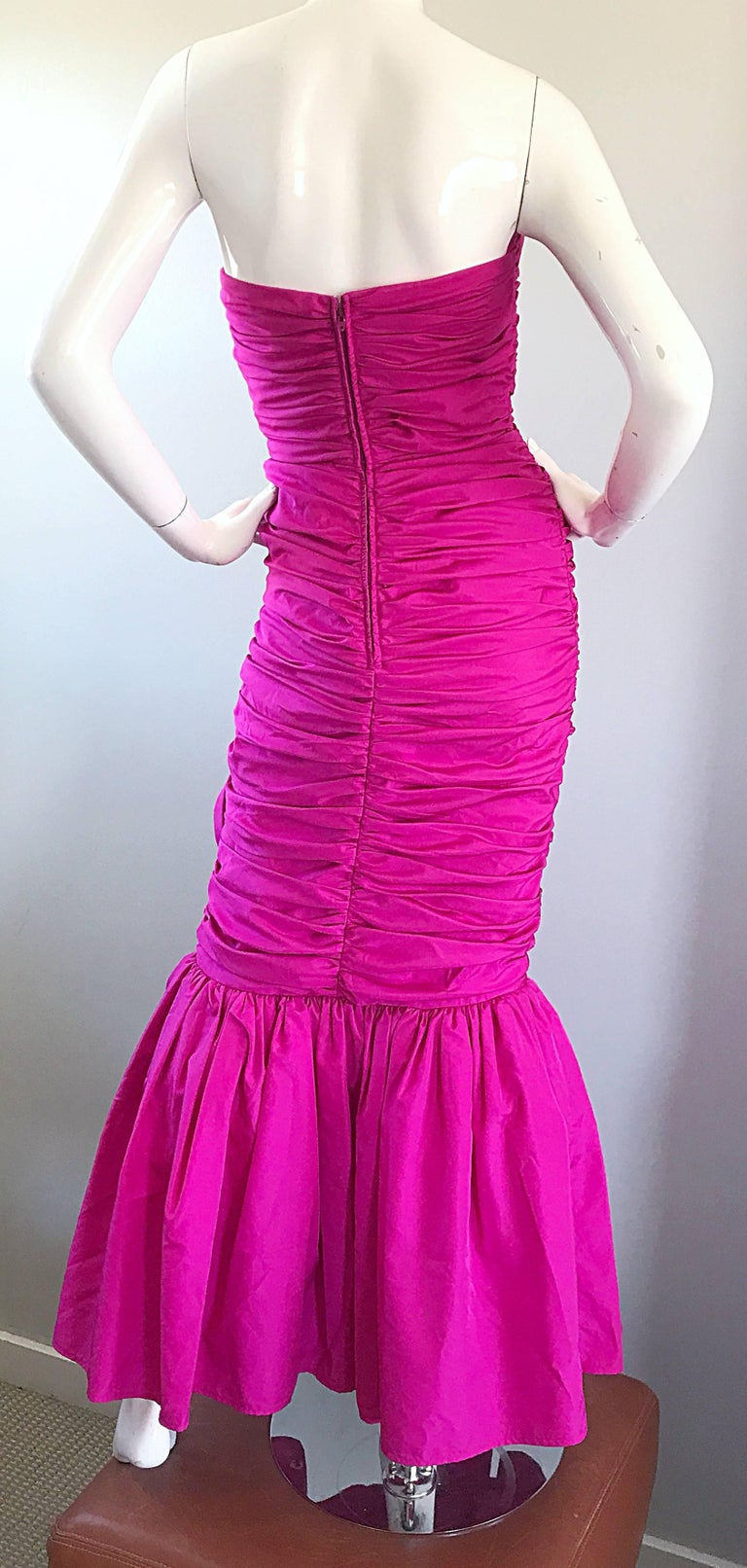1980s Lilli Diamond Fuchsia Hot Pink Strapless Avant Garde Gown and ...
