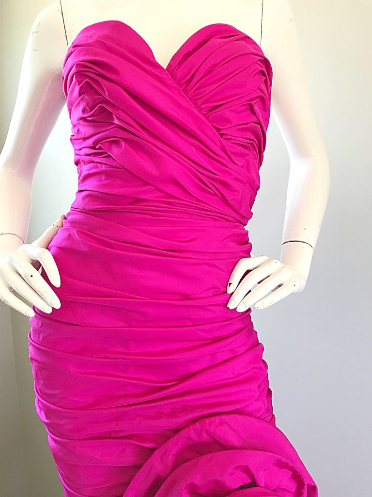 1980s Lilli Diamond Fuchsia Hot Pink Strapless Avant Garde Gown and ...