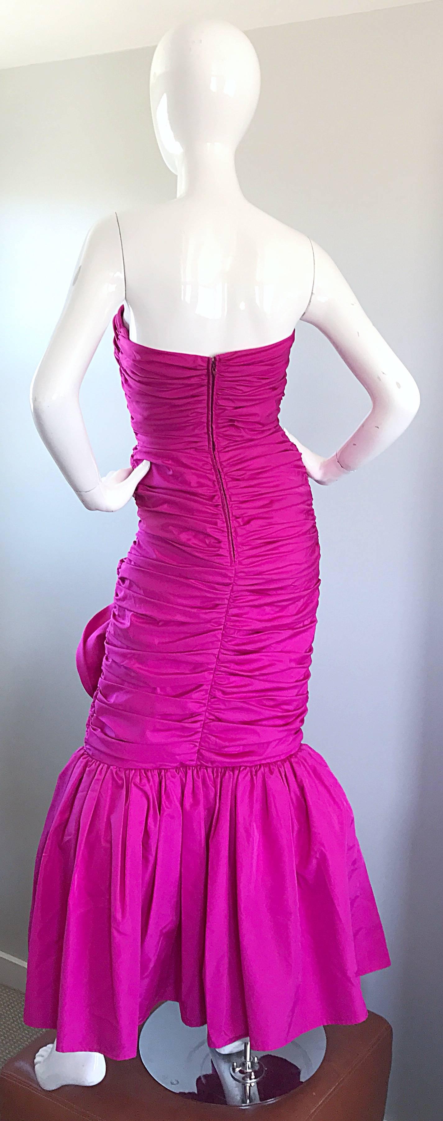 1980s Lilli Diamond Fuchsia Hot Pink Strapless Avant Garde Gown and Sash Stole 3