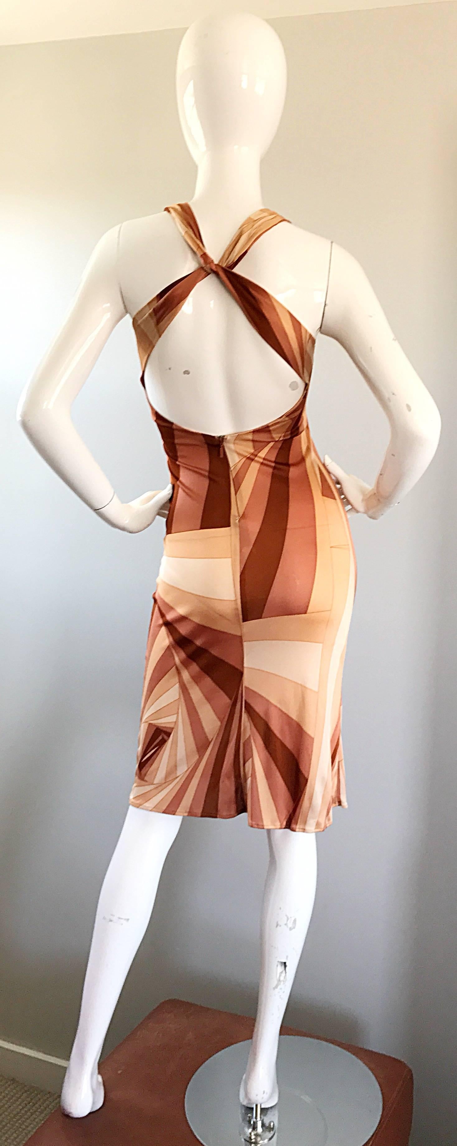 Orange 1990s Gianni Versace Versus Warm Tone Three Dimensional Geometric Bodycon Dress