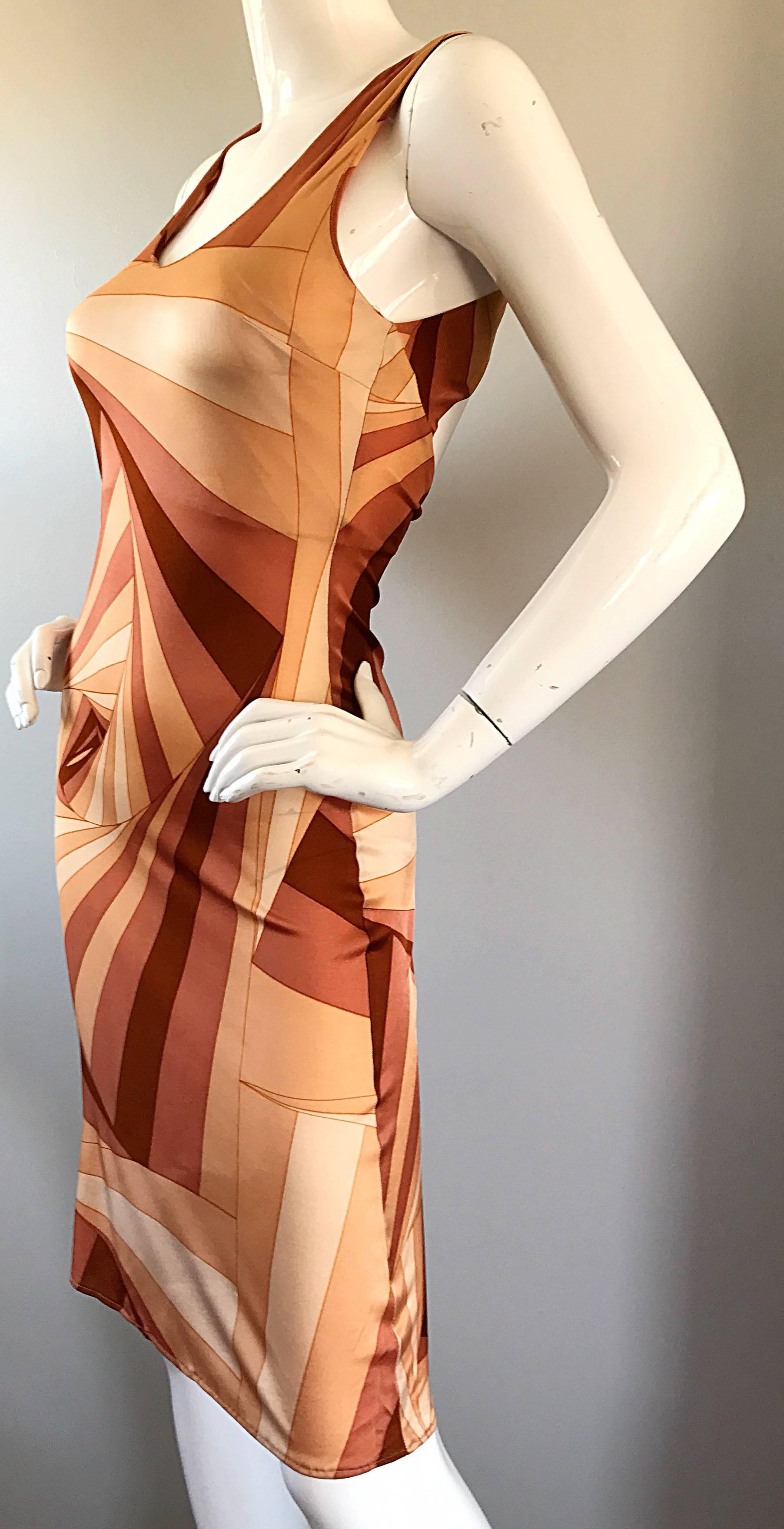 Women's 1990s Gianni Versace Versus Warm Tone Three Dimensional Geometric Bodycon Dress