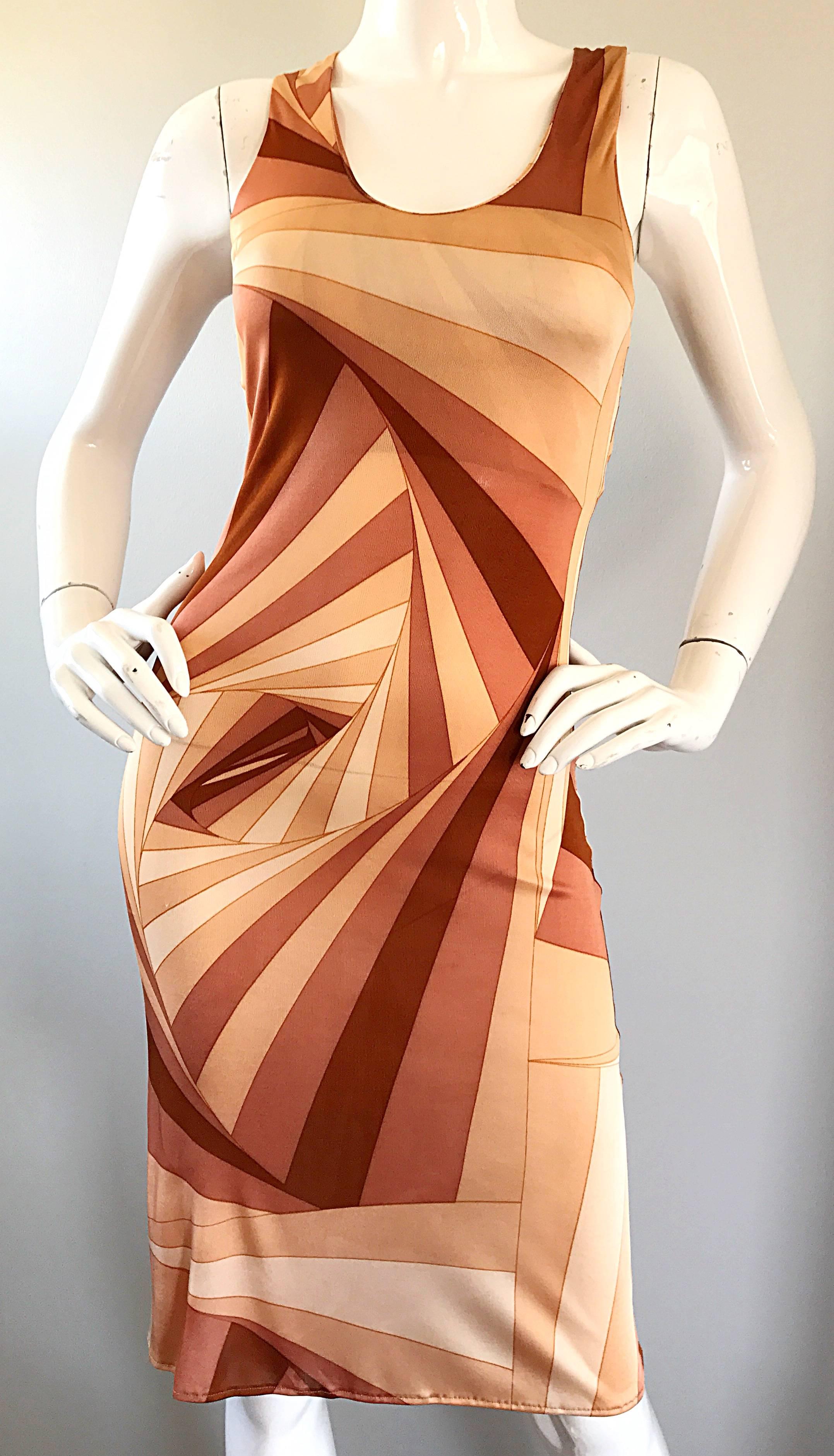 1990s Gianni Versace Versus Warm Tone Three Dimensional Geometric Bodycon Dress 1