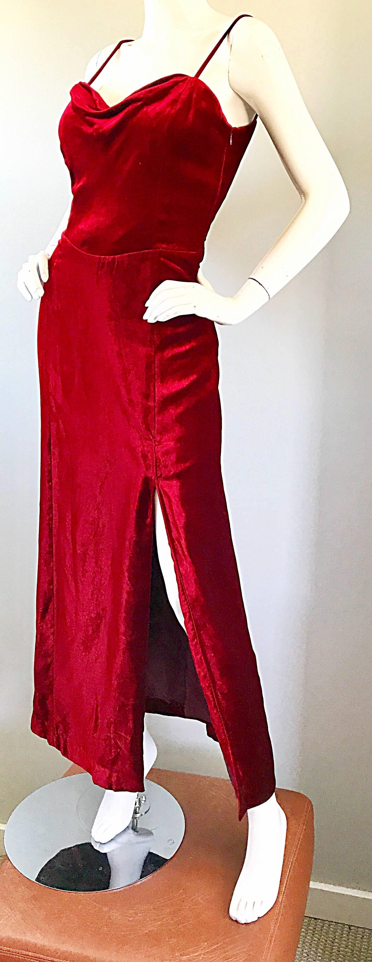 Women's Giorgio Armani Collezioni Vintage Crimson Red Silk Velvet Gown Size 8, 1990s For Sale