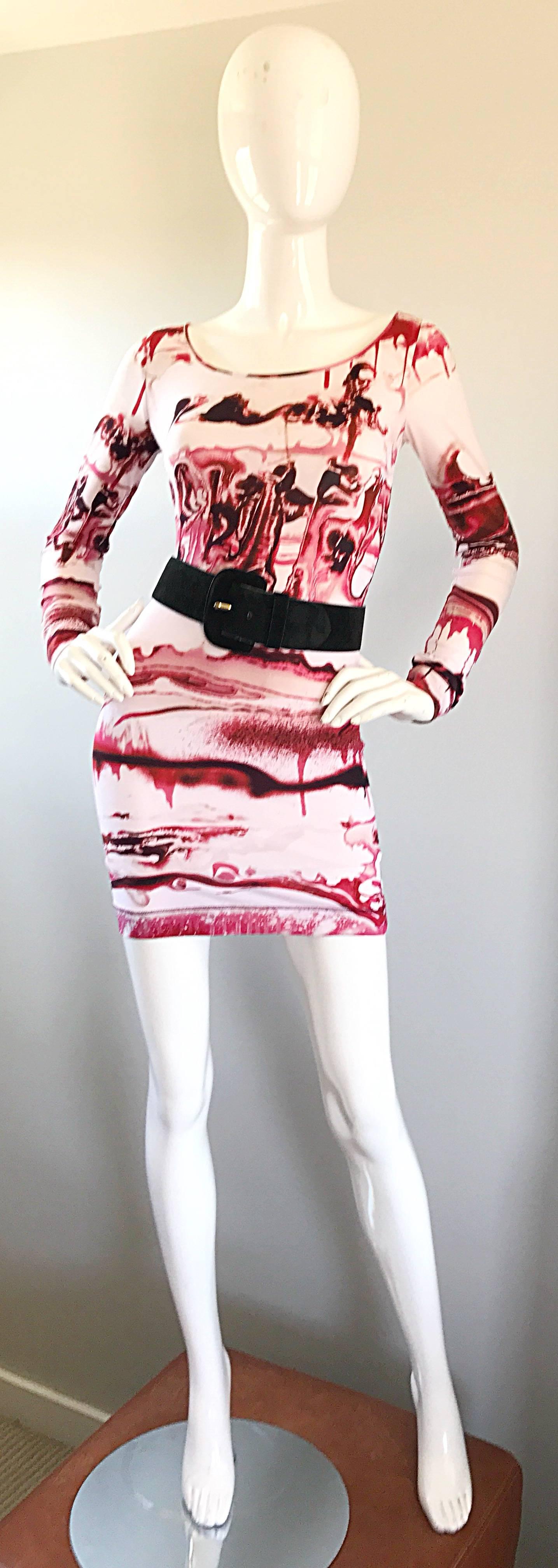 Rare Jean Paul Gaultier 2000s Vintage Vampire Blood Sexy Long Sleeve Mini Dress In Excellent Condition In San Diego, CA