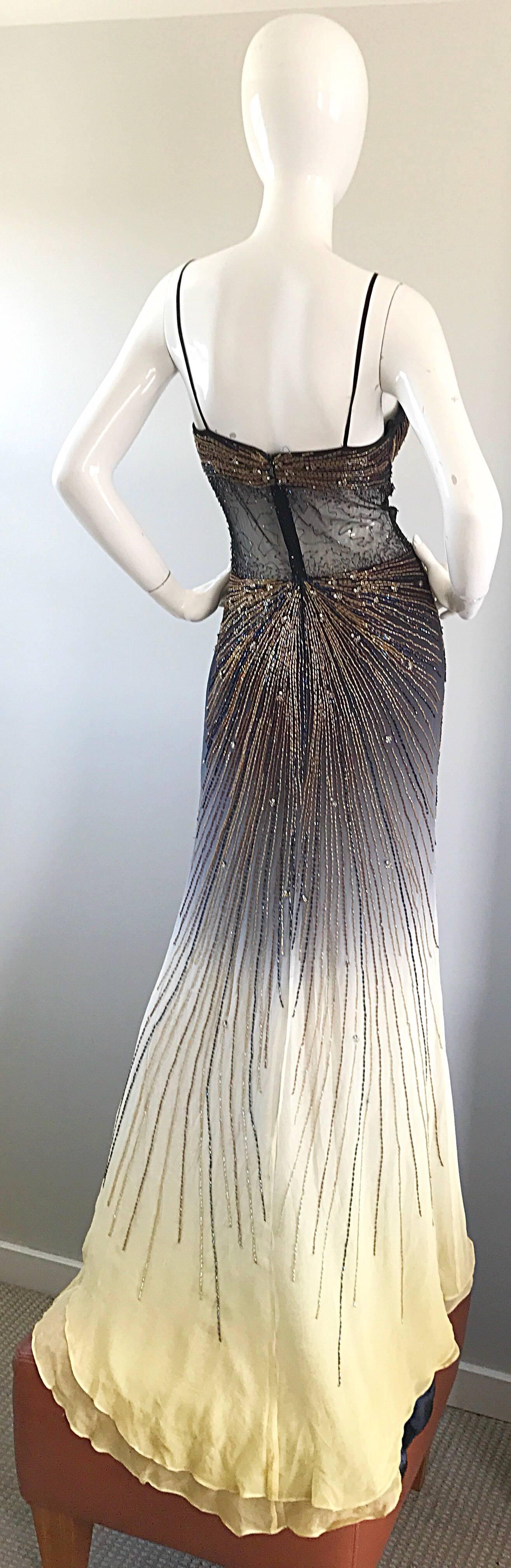 Sexy 1990s Black + Nude Silk Chiffon Beaded Cut - Out Vintage 90s Ombre Gown In Excellent Condition In San Diego, CA