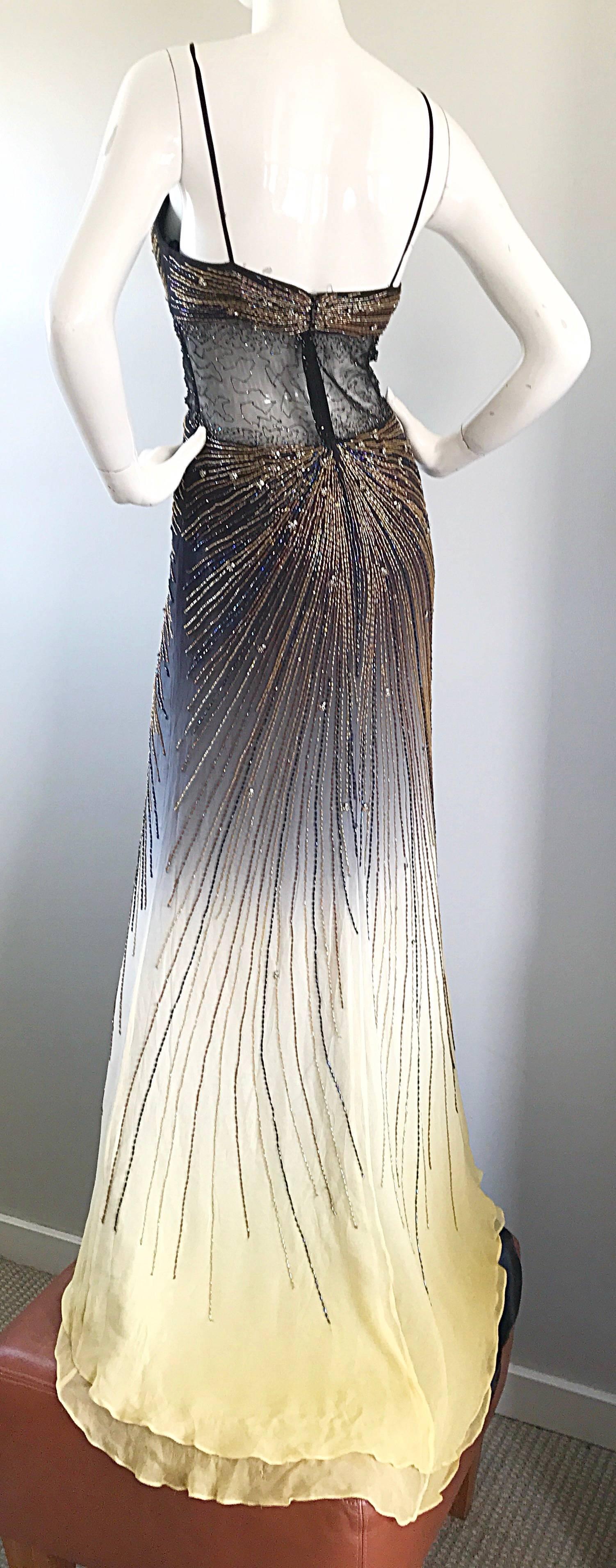 Sexy 1990s Black + Nude Silk Chiffon Beaded Cut - Out Vintage 90s Ombre Gown 1