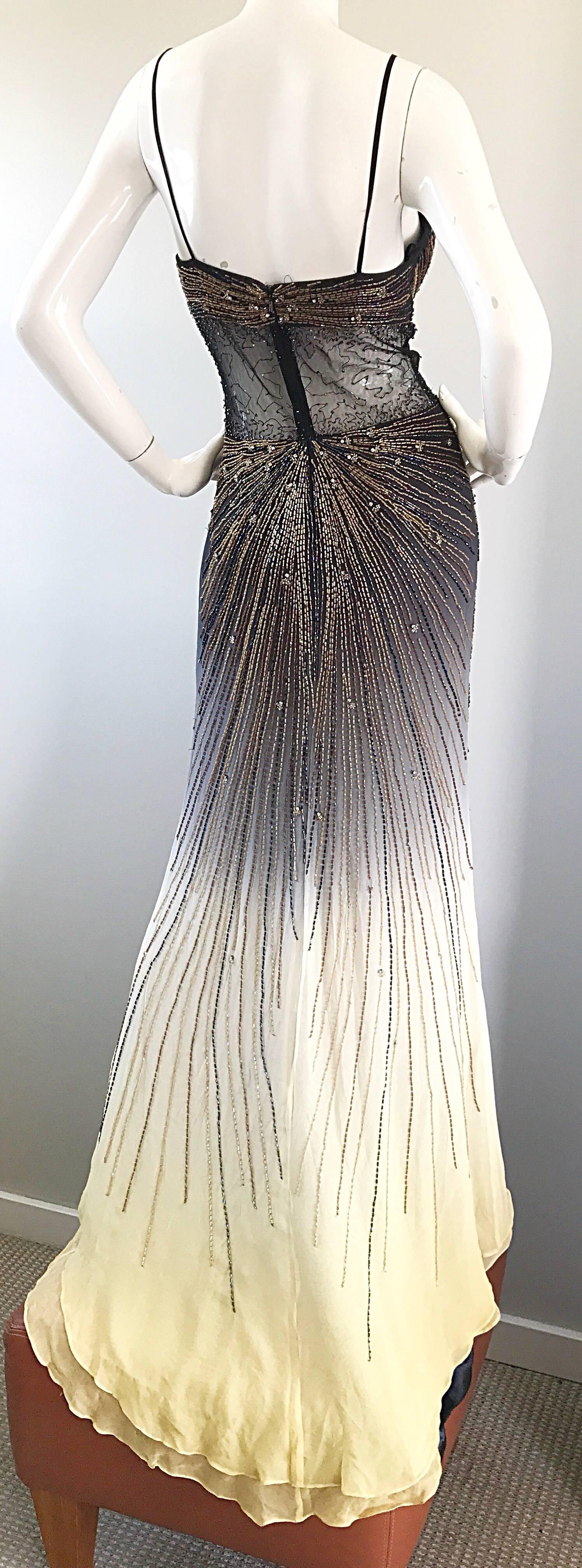 Sexy 1990s Black + Nude Silk Chiffon Beaded Cut - Out Vintage 90s Ombre Gown 5