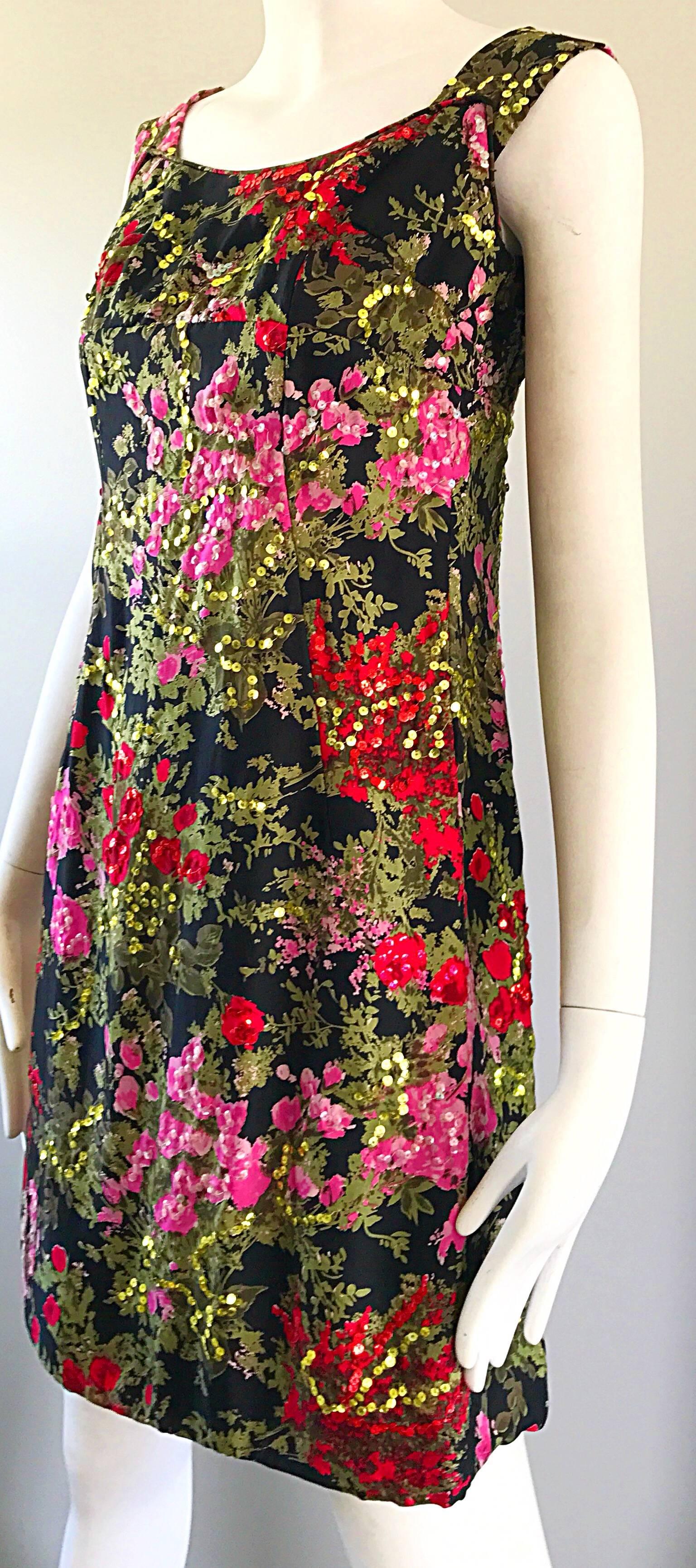 1960s Lord and Taylor Black + Pink + Red Silk Sequin Vintage 60s Shift ...