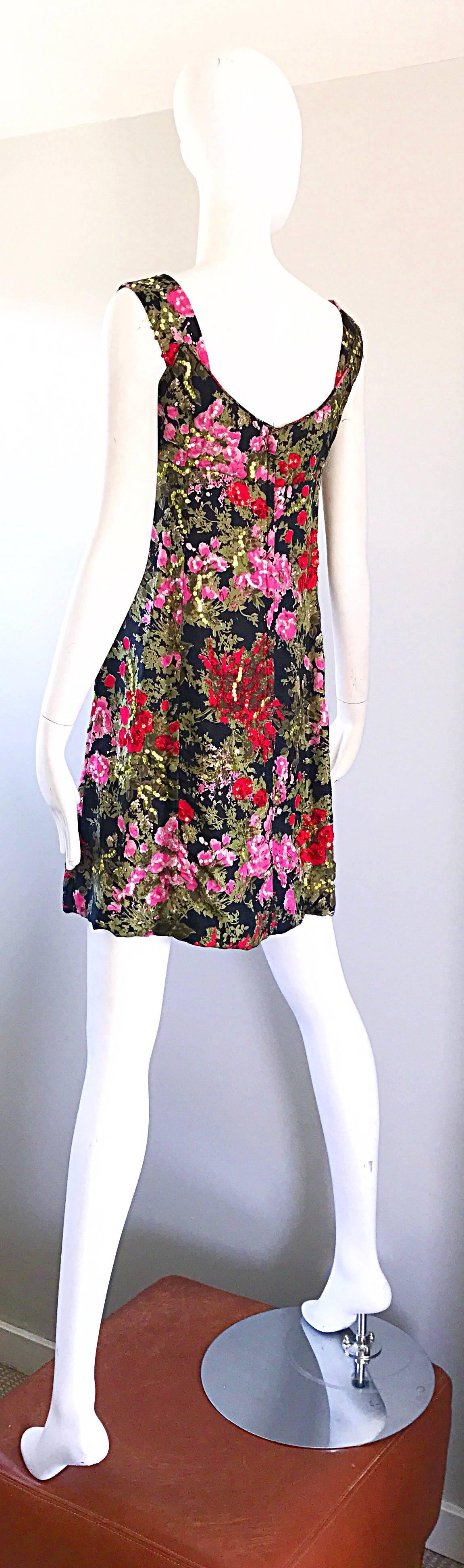 1960s Lord and Taylor Black + Pink + Red Silk Sequin Vintage 60s Shift Dress 1