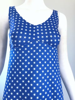 1960s Royal Blue and White Star Print A - Line Novelty Vintage 60s Dress