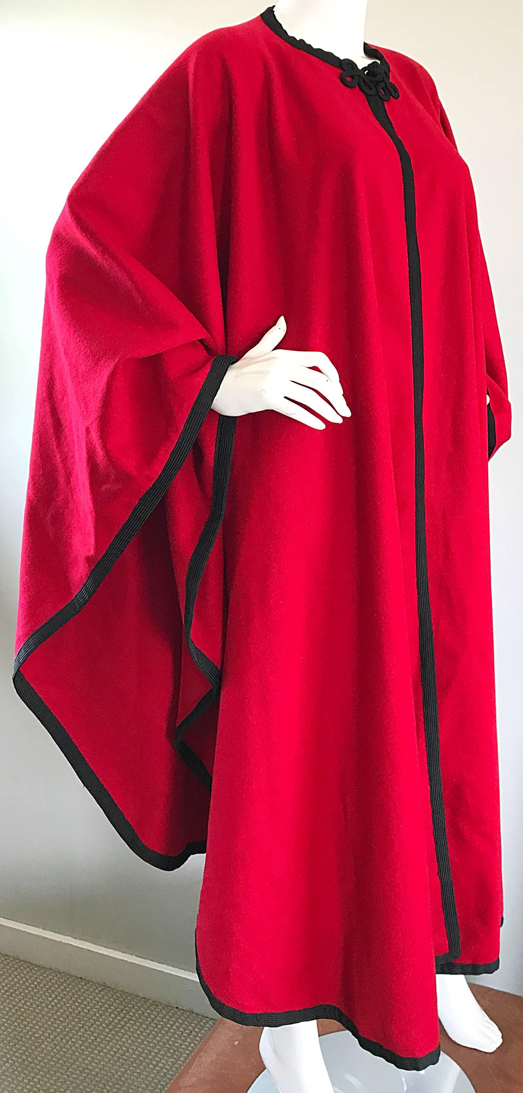 Rare Vintage Yves Saint Laurent Russian Collection 1970s Red Wool Cape Jacket In Excellent Condition In San Diego, CA