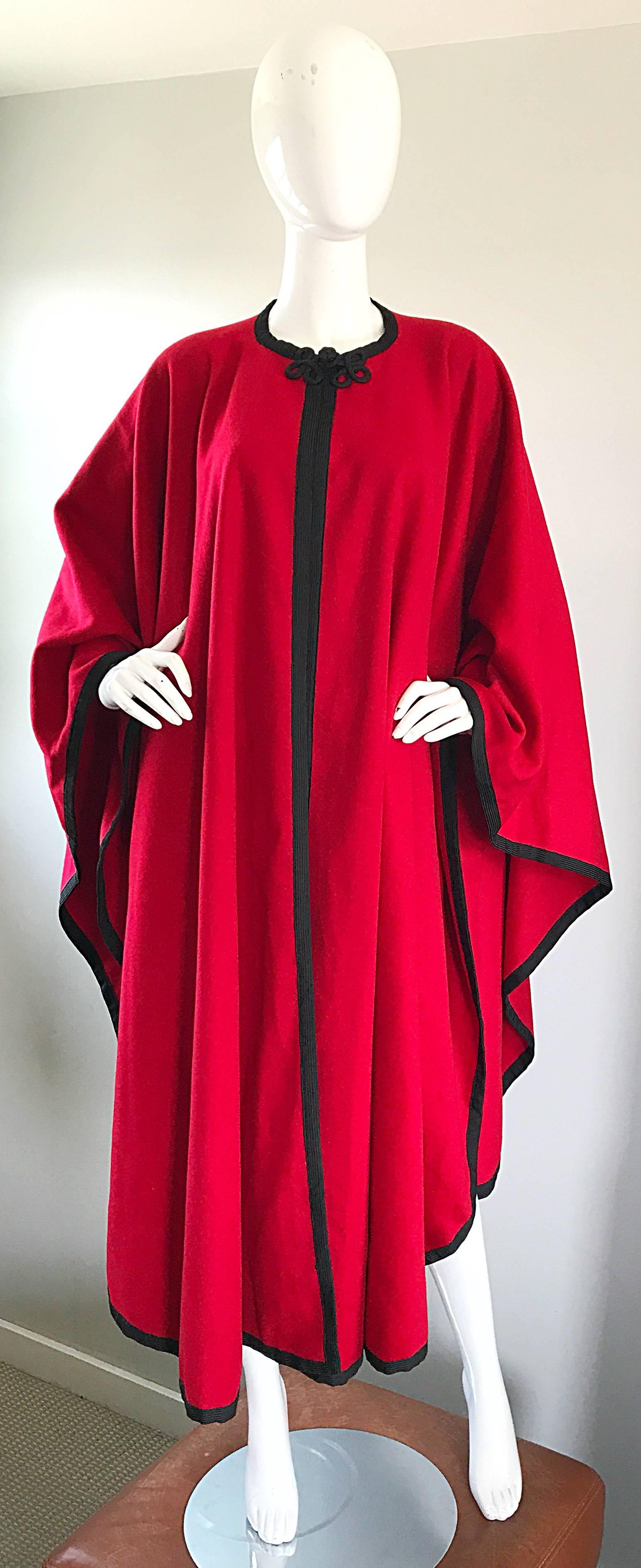 Rare Vintage Yves Saint Laurent Russian Collection 1970s Red Wool Cape Jacket 2