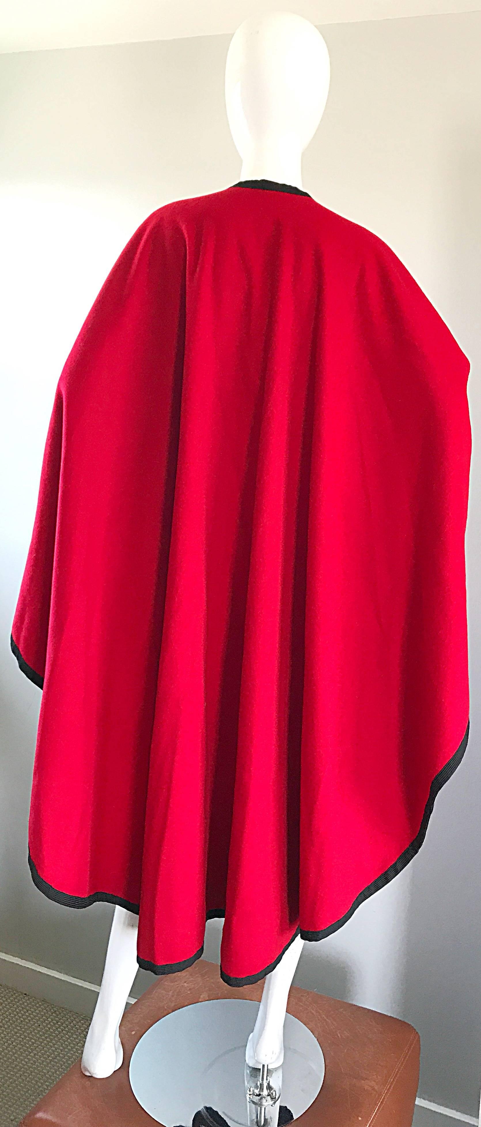 Women's or Men's Rare Vintage Yves Saint Laurent Russian Collection 1970s Red Wool Cape Jacket