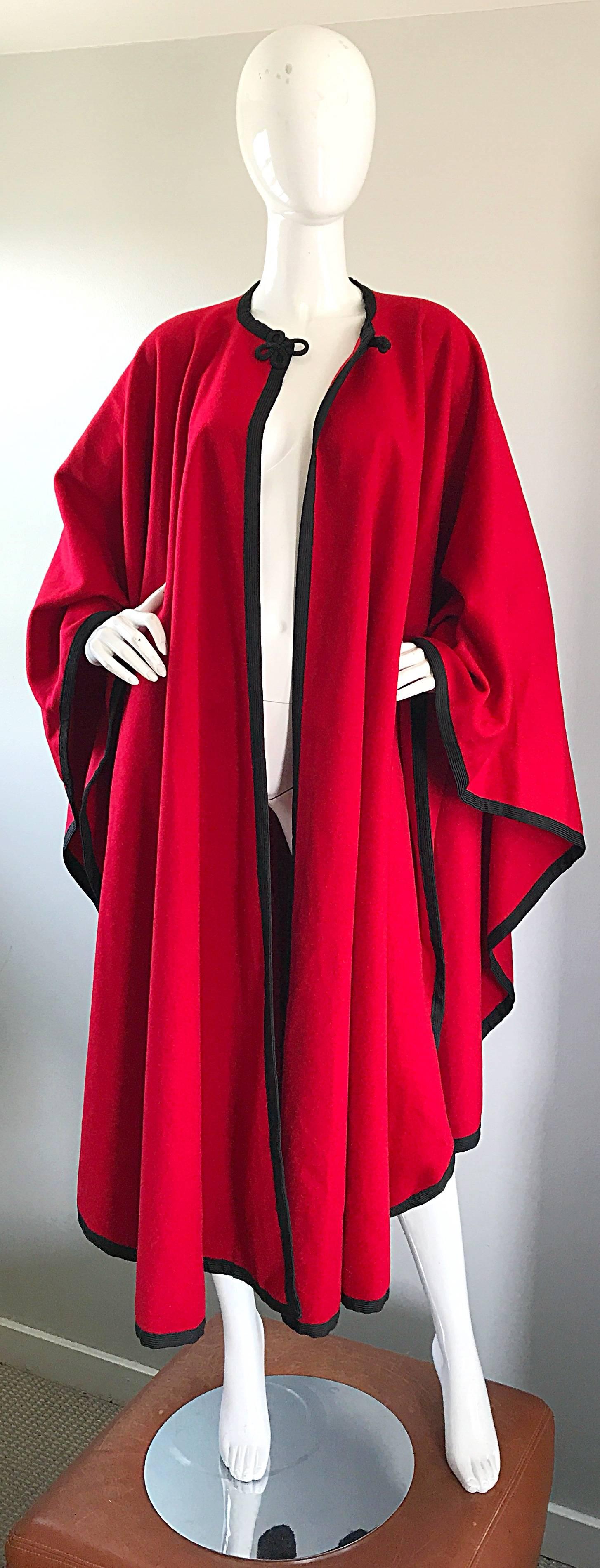 Rare Vintage Yves Saint Laurent Russian Collection 1970s Red Wool Cape Jacket 1