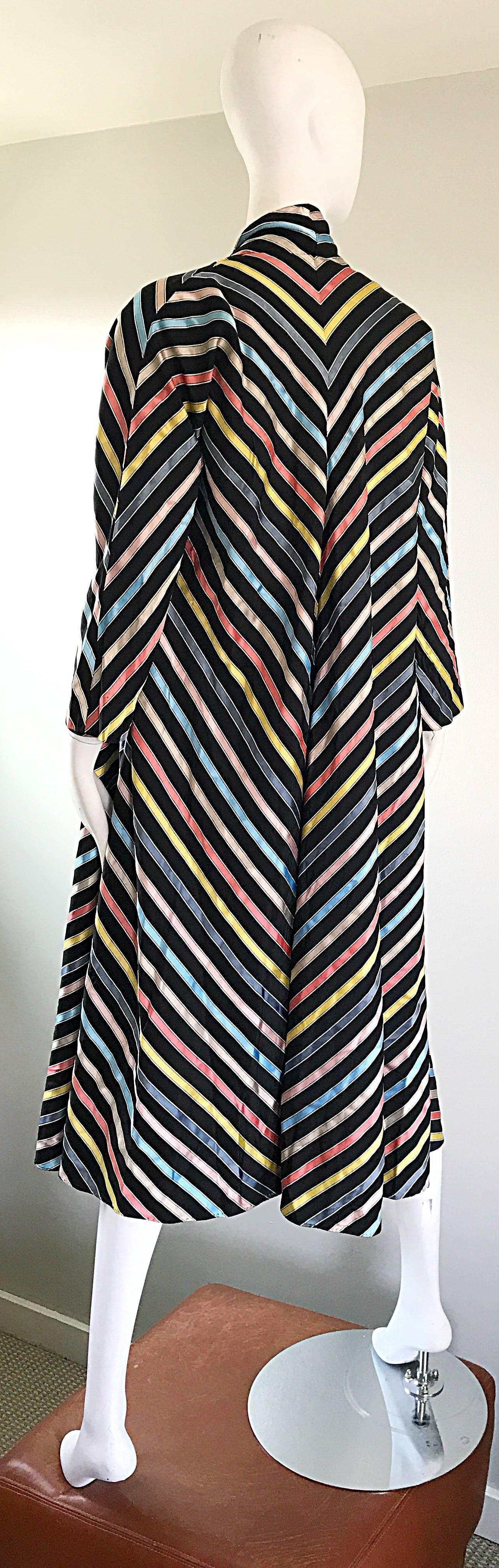 Amazing 1940s Maxan Cold SIlk Black Rainbow 3 Piece 40s Wrap Dress + Robe + Belt 2