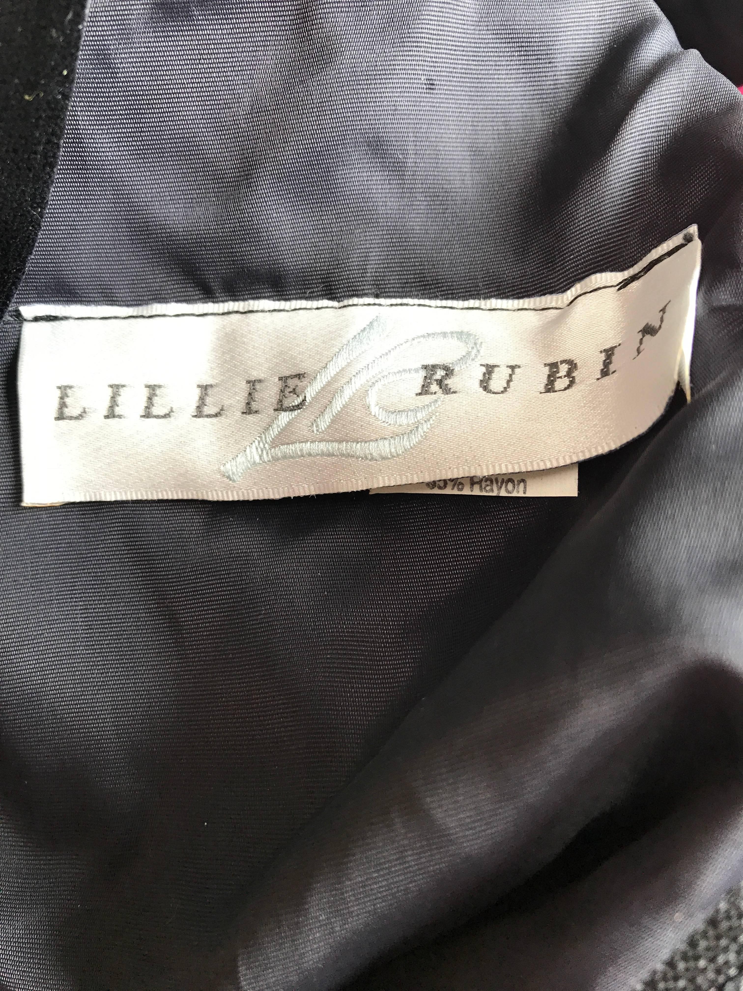 Lillie Rubin 1990s Emerald Green Black Size 8 Rhinestone Vintage Fit Flare Dress 5