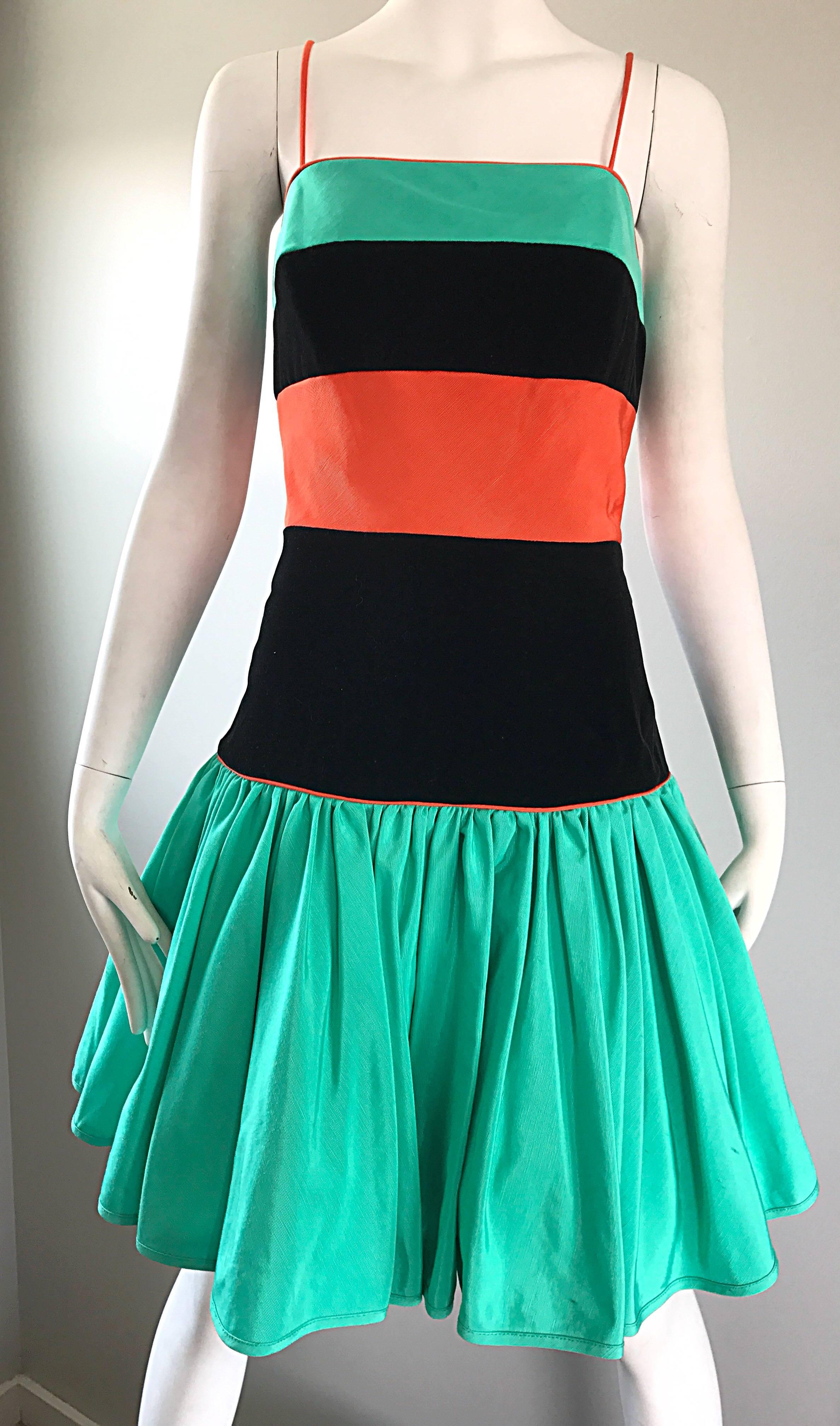 De las mujeres Increíble Vestido Vintage Barboglio Cristina + Jan Verde Naranja Negro Color Block en venta