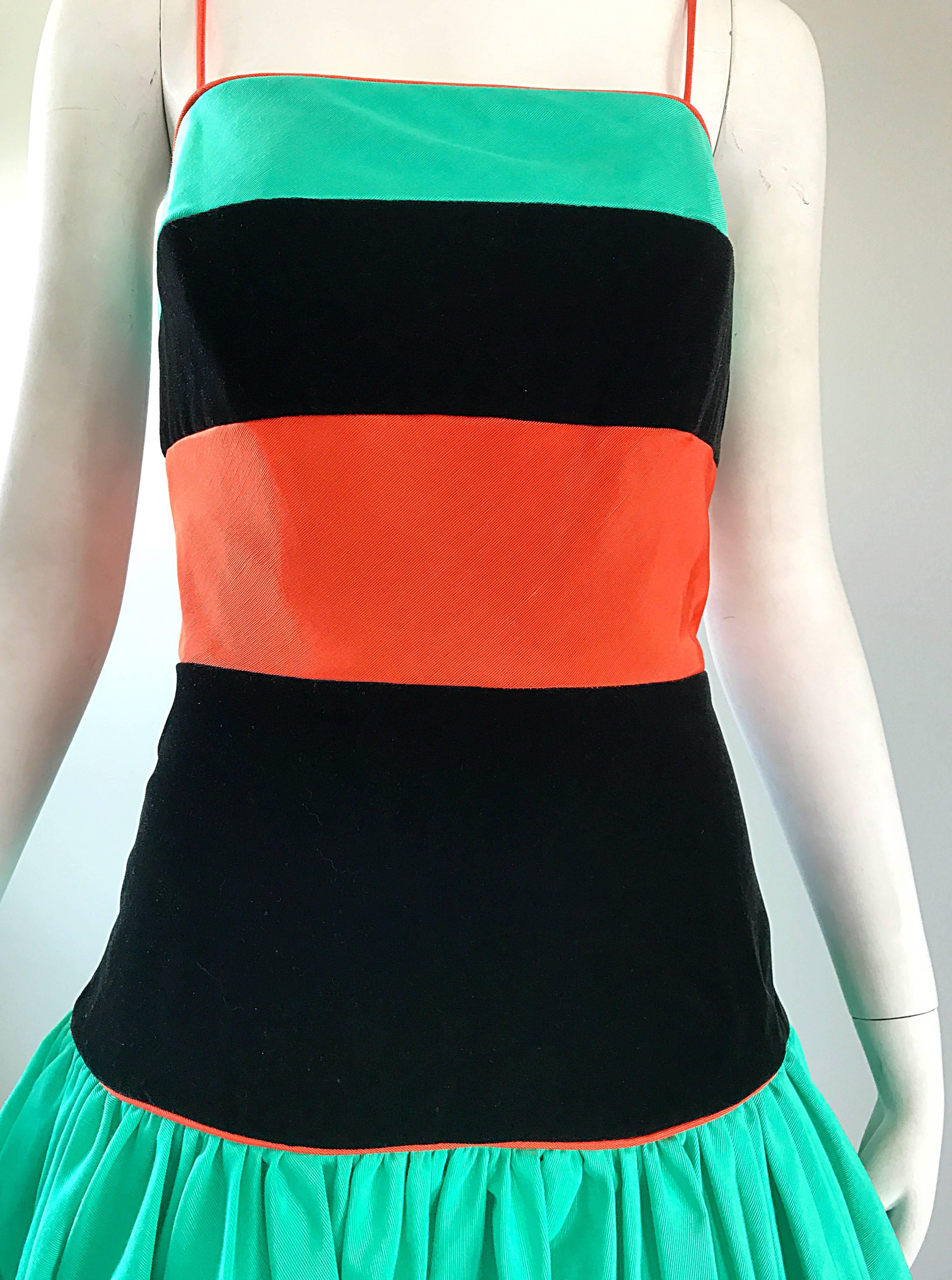 Increíble Vestido Vintage Barboglio Cristina + Jan Verde Naranja Negro Color Block en venta 1