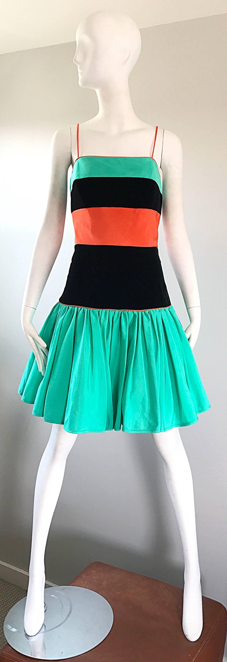 Amazing Vintage Barboglio Cristina + Jan Green Orange Black Color Block Dress