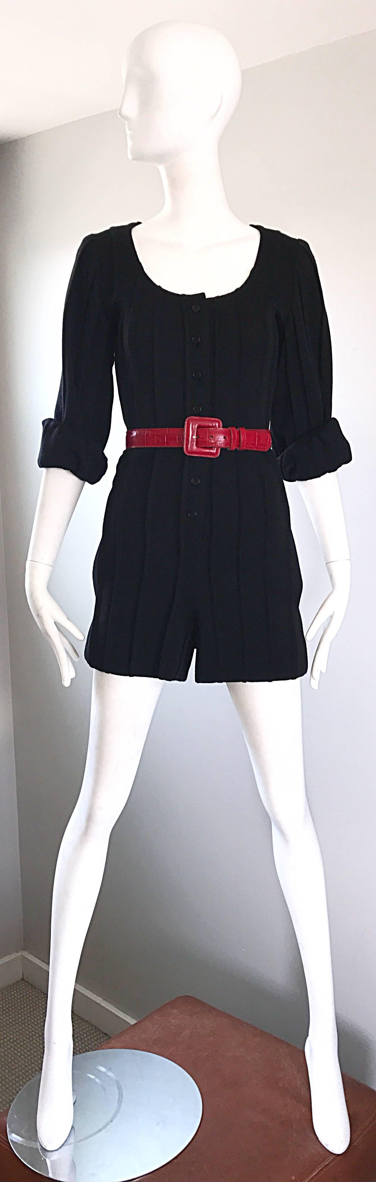 Vintage Givenchy Haute Couture Alexander McQueen Numbered Black Wool 90s Romper In Excellent Condition For Sale In San Diego, CA