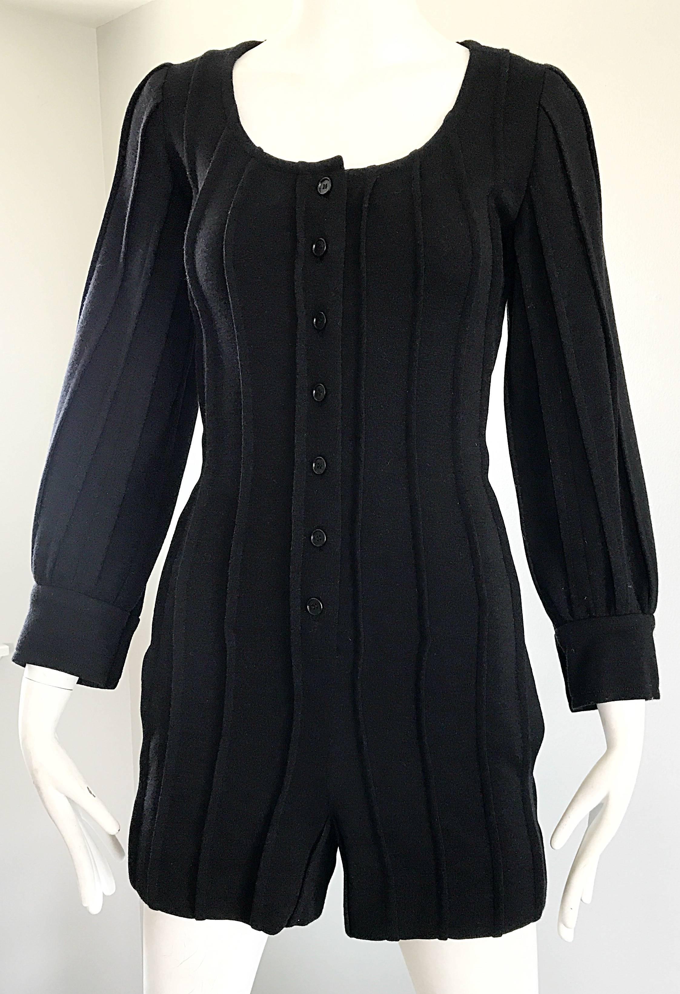 Vintage Givenchy Haute Couture Alexander McQueen Numbered Black Wool 90s Romper For Sale 1