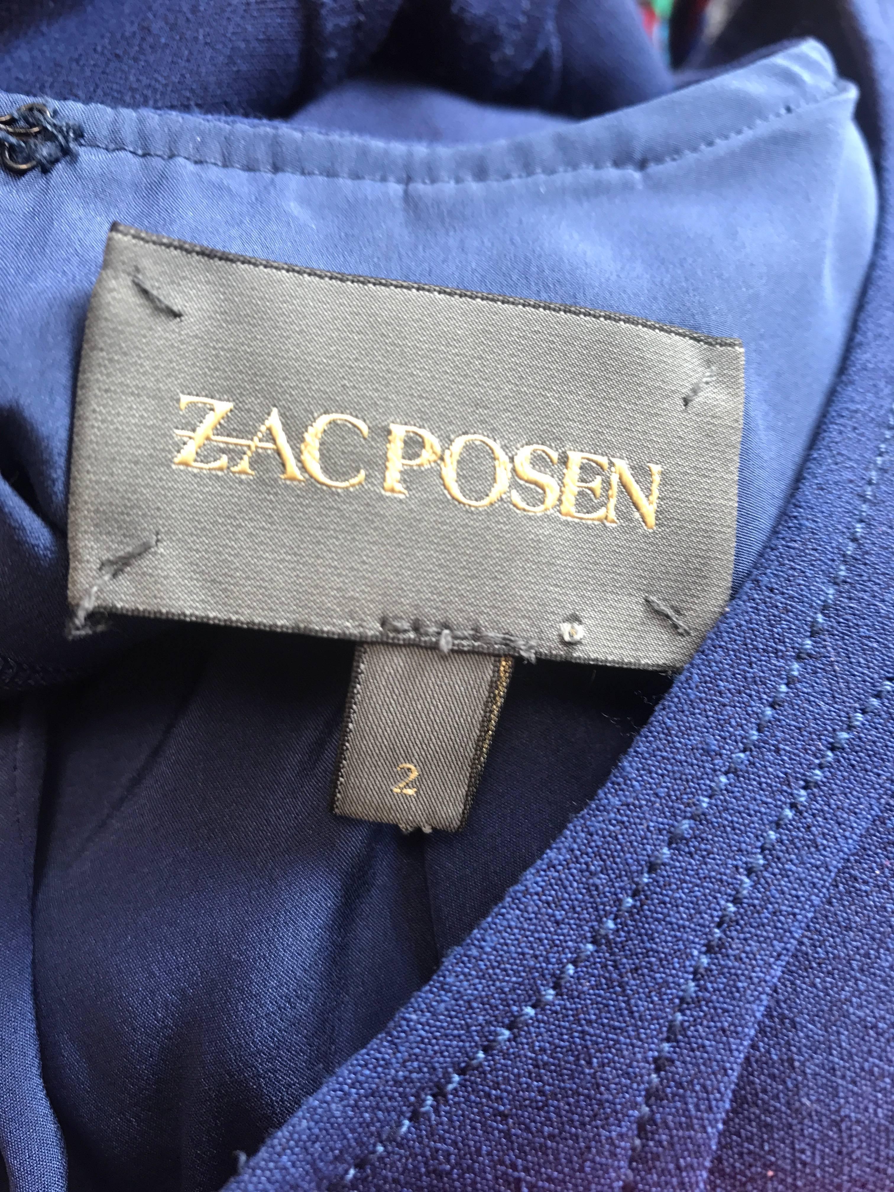 Zac Posen Early 2000s Navy Blue Size 2 / 4 Bodycon Cap Sleeve Dress For Sale 2