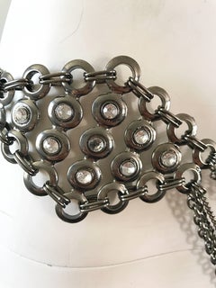 1970s Silver and Gunmetal Rhinestone Multi Strand Asymmetrical 70s Chain Belt