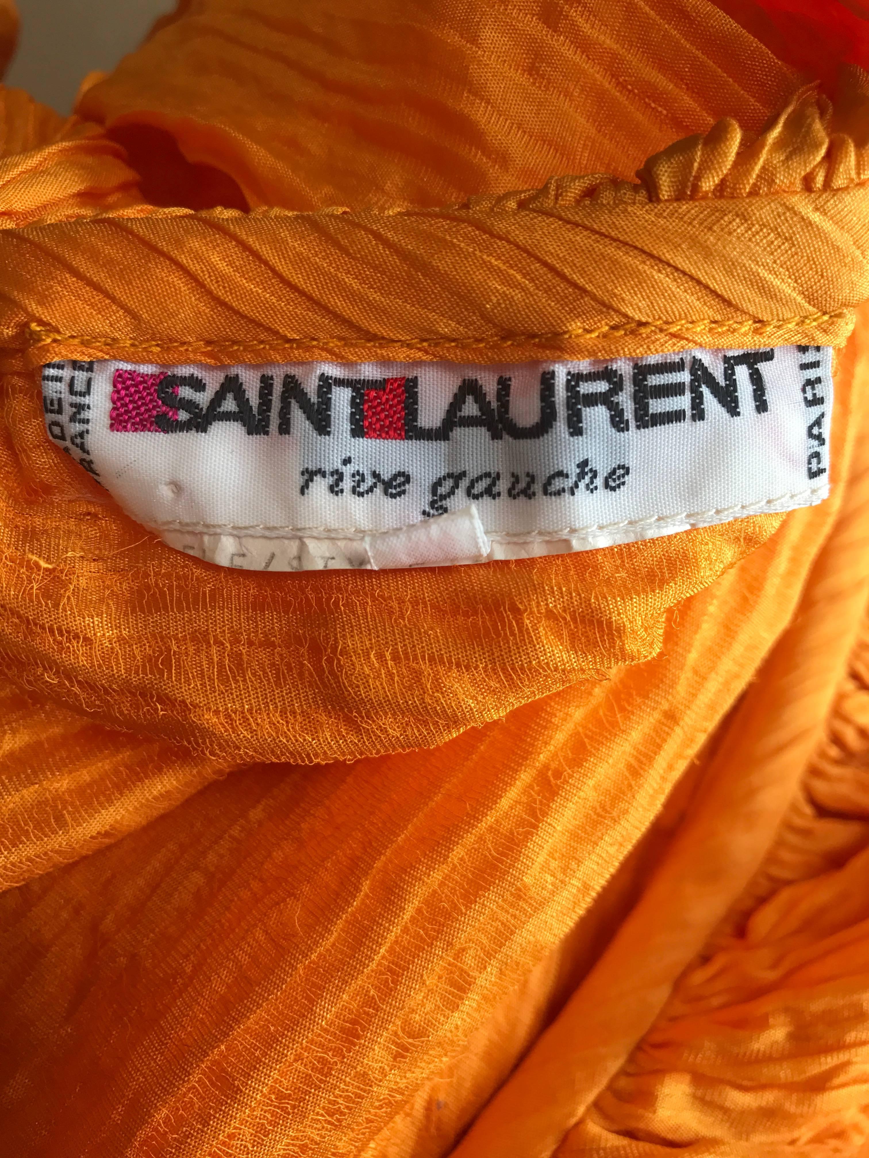 Rare 1970s Yves Saint Laurent Marigold Yellow One Shoulder SIlk Dress + Sash  6