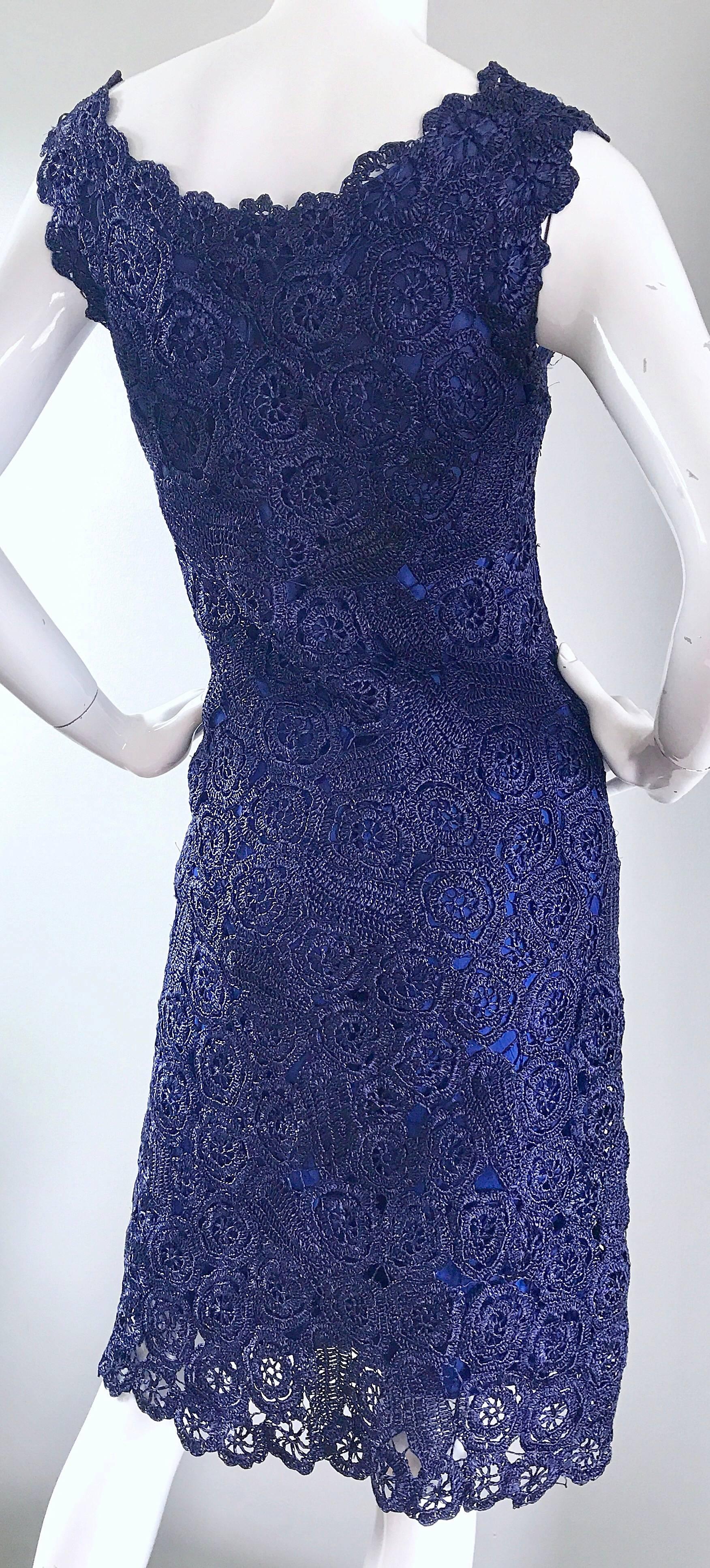 Wunderschönes 1950er Demi Couture Marineblaues Raffia Cut - Out Vintage 50er Jahre Kleid Damen im Angebot