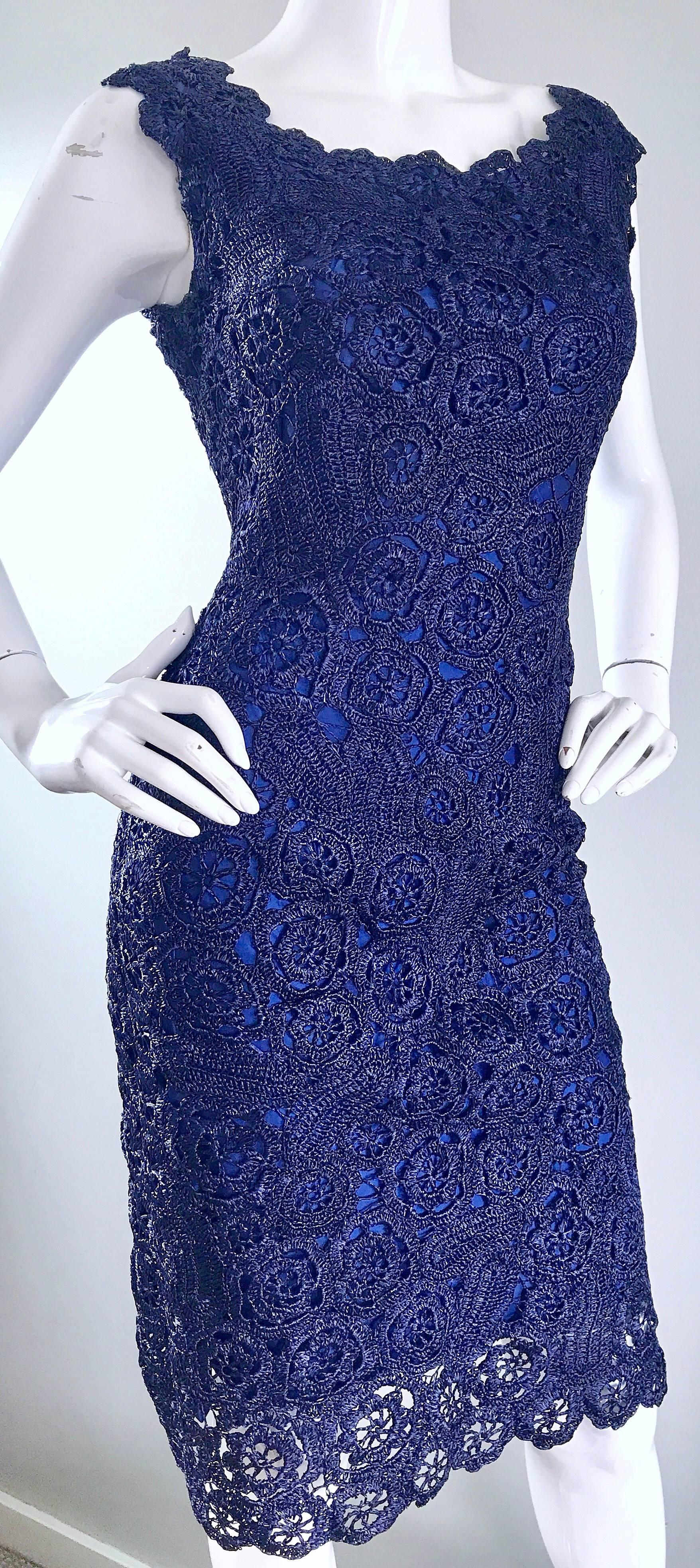 Wunderschönes 1950er Demi Couture Marineblaues Raffia Cut - Out Vintage 50er Jahre Kleid im Angebot 3
