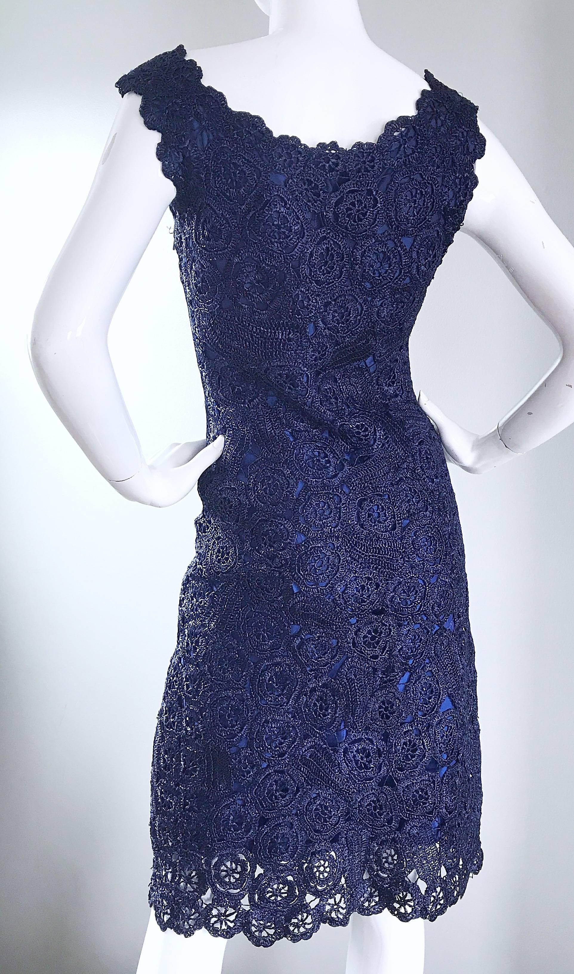 Wunderschönes 1950er Demi Couture Marineblaues Raffia Cut - Out Vintage 50er Jahre Kleid im Angebot 4