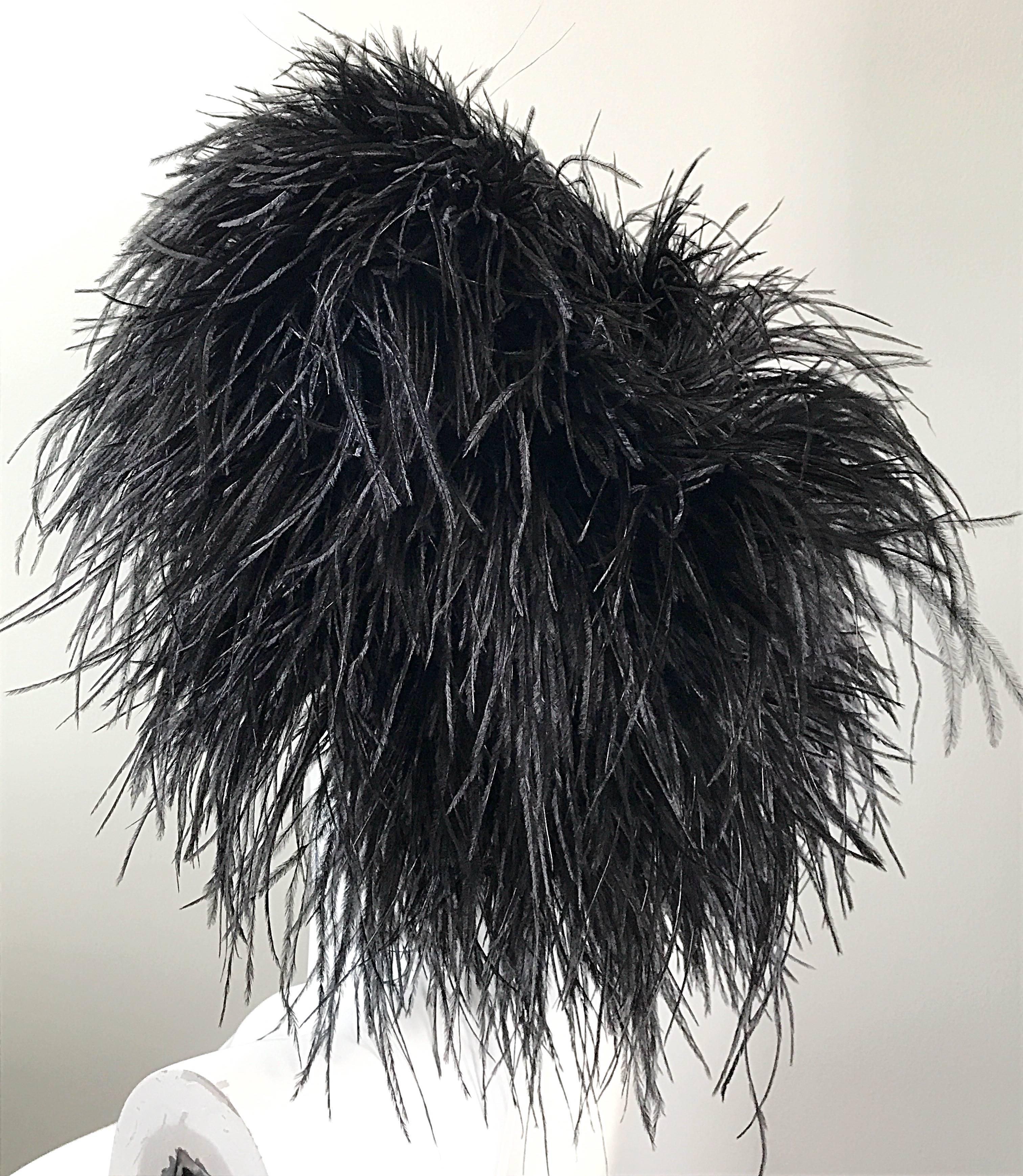 Autographed Norma Kamali Vintage New Black Ostrich Feather Rare 1980s OMO Hat 3