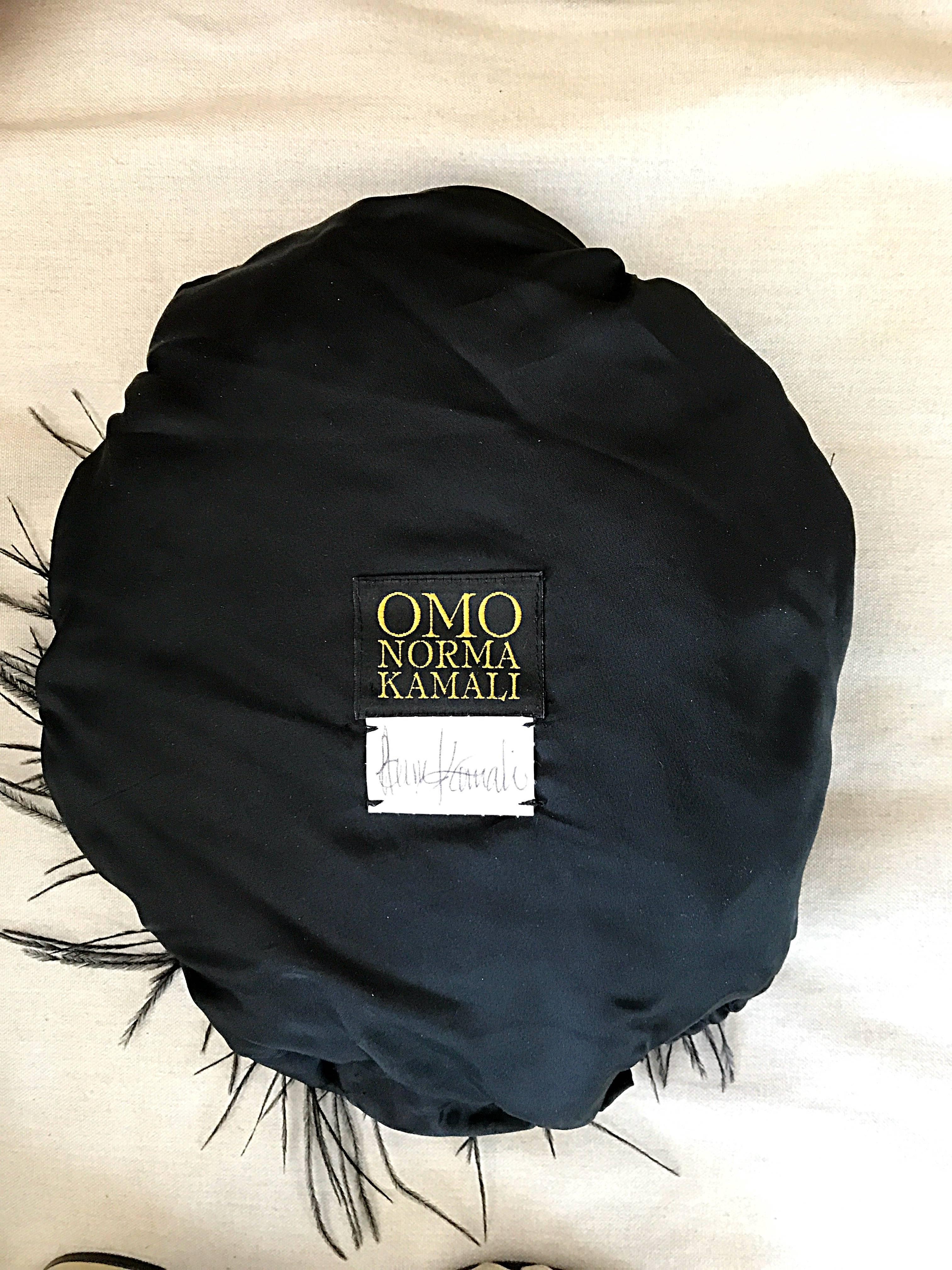 Autographed Norma Kamali Vintage New Black Ostrich Feather Rare 1980s OMO Hat 5