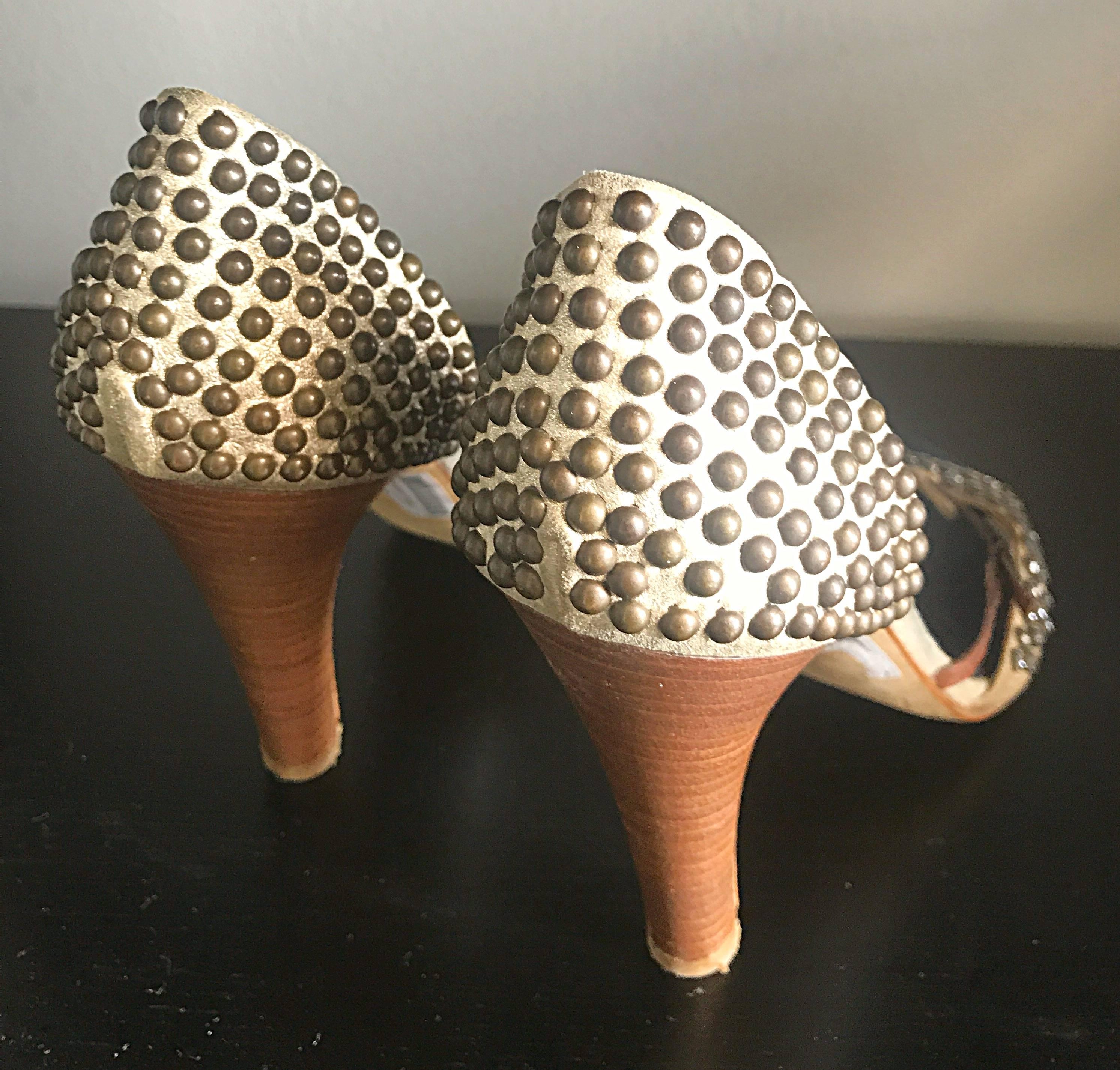 Gris Giuseppe Zanotti - Chaussures à talons hauts cloutés avec strass marron et bronze doré, taille 39 / 9 en vente