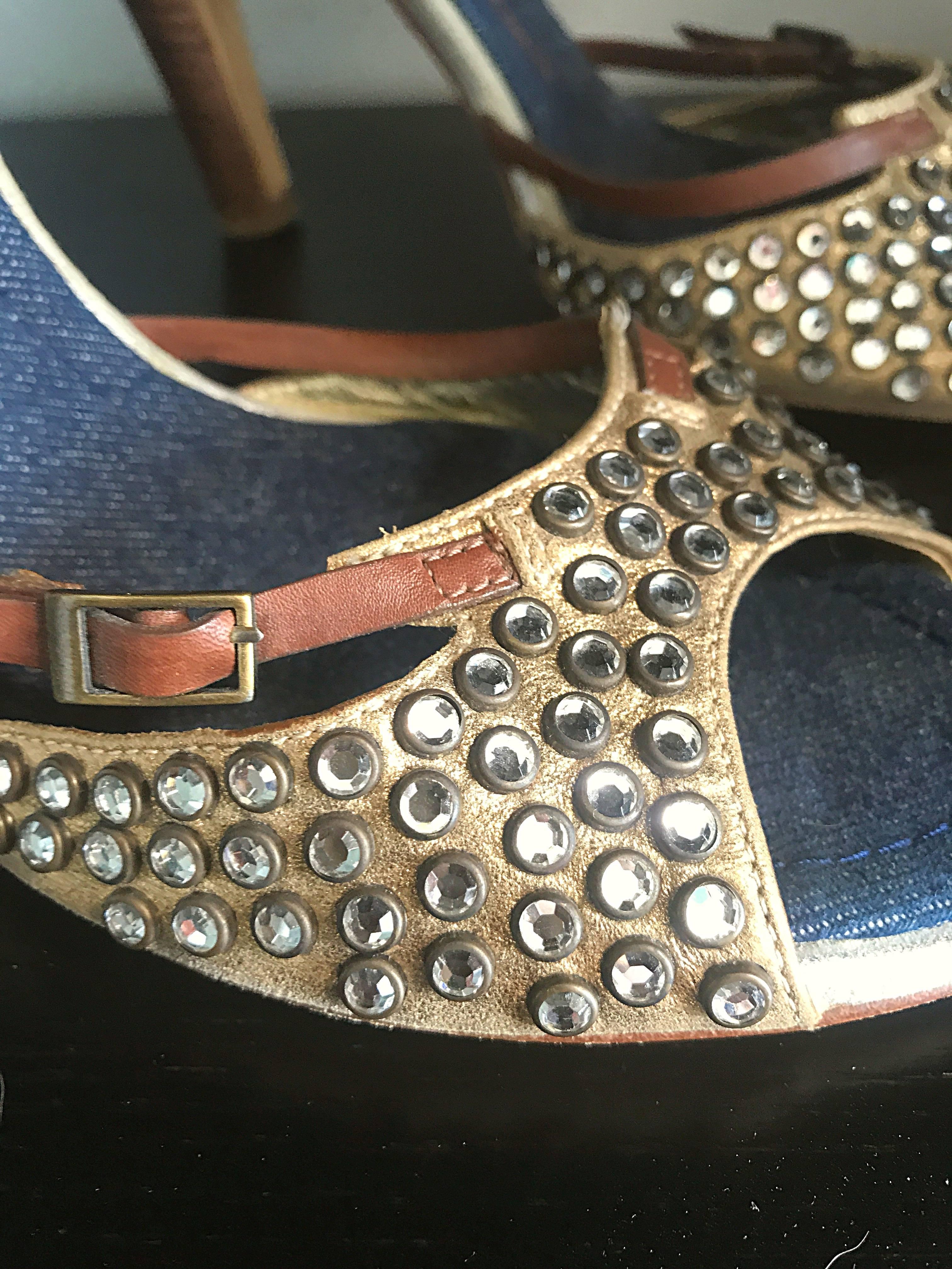 Giuseppe Zanotti - Chaussures à talons hauts cloutés avec strass marron et bronze doré, taille 39 / 9 Pour femmes en vente