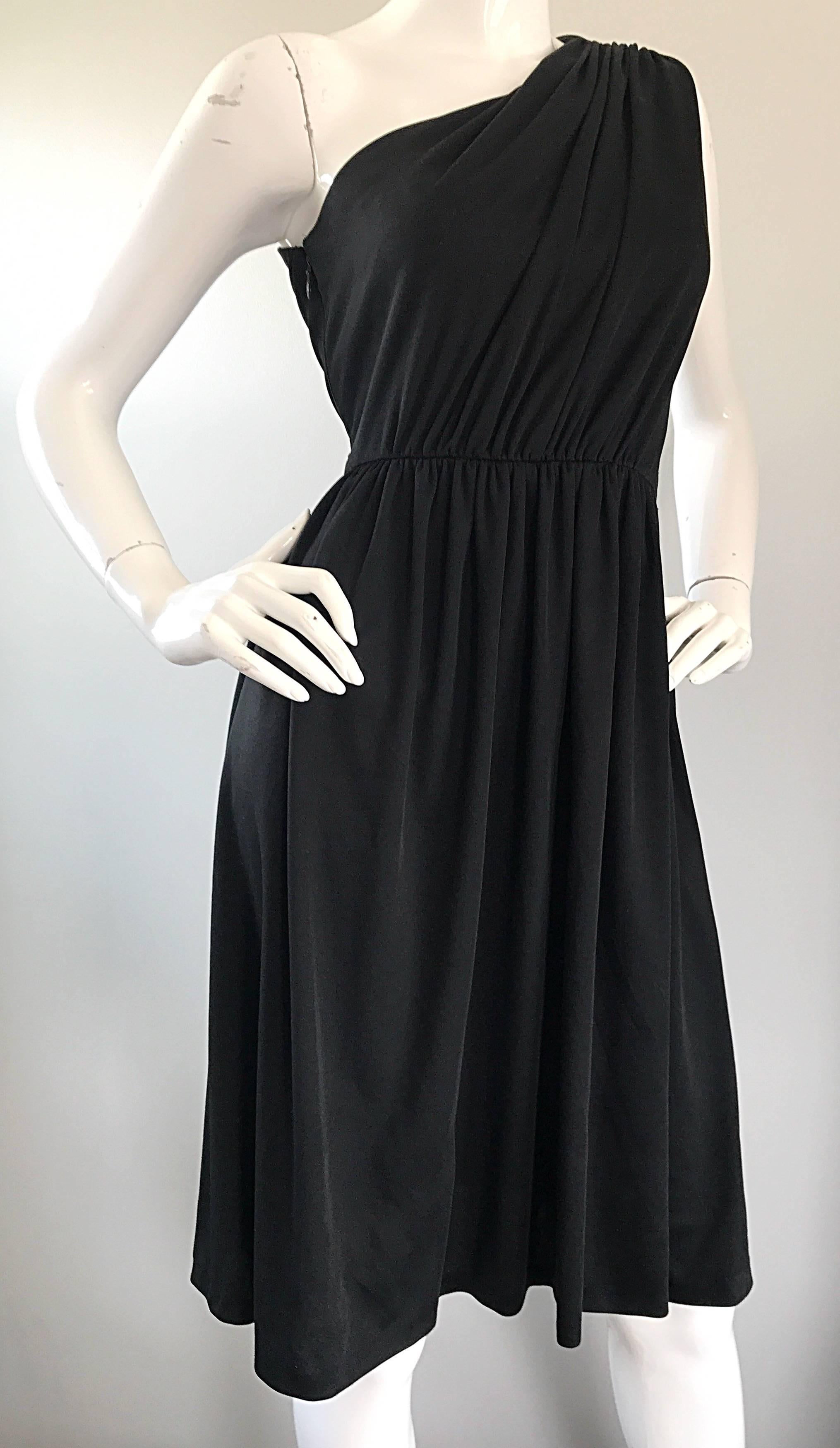 Women's 1970s Anthony Muto for Joseph Magnin Black Jersey One Shoulder 70s Grecian Dress For Sale