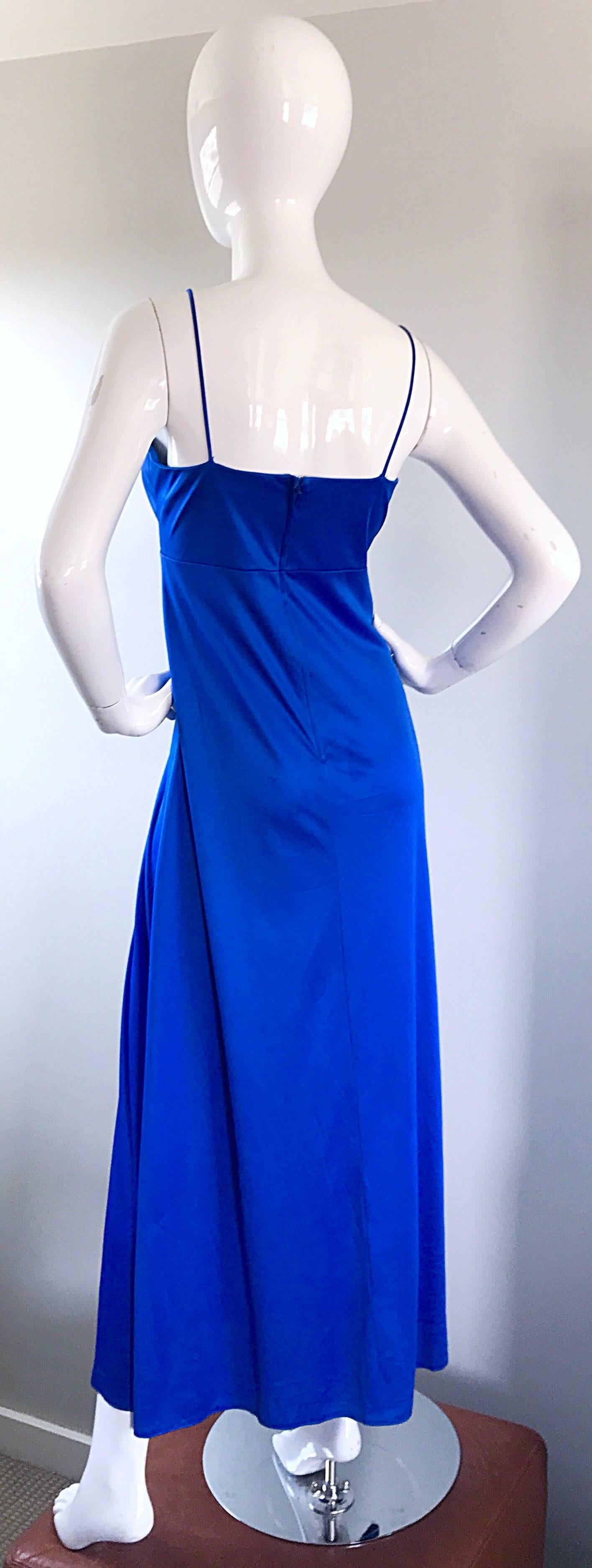 Stunning 1970s Royal Blue Slinky Jersey Sleeveless Vintage 70s Gown Maxi Dress 2