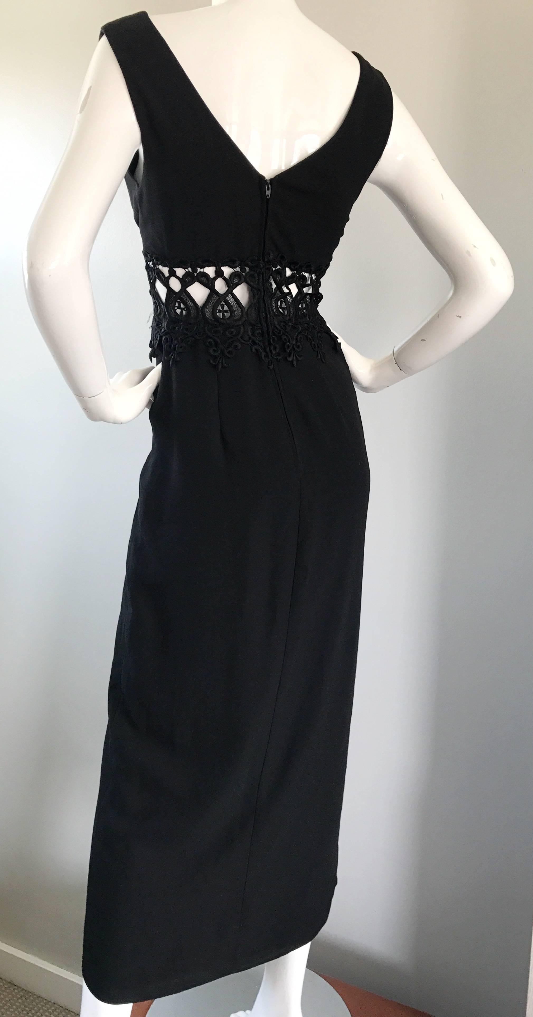 Sexy 1990s Black Cut - Out Waist Embroidered Sleeveless Vintage 90s Maxi Dress For Sale 3