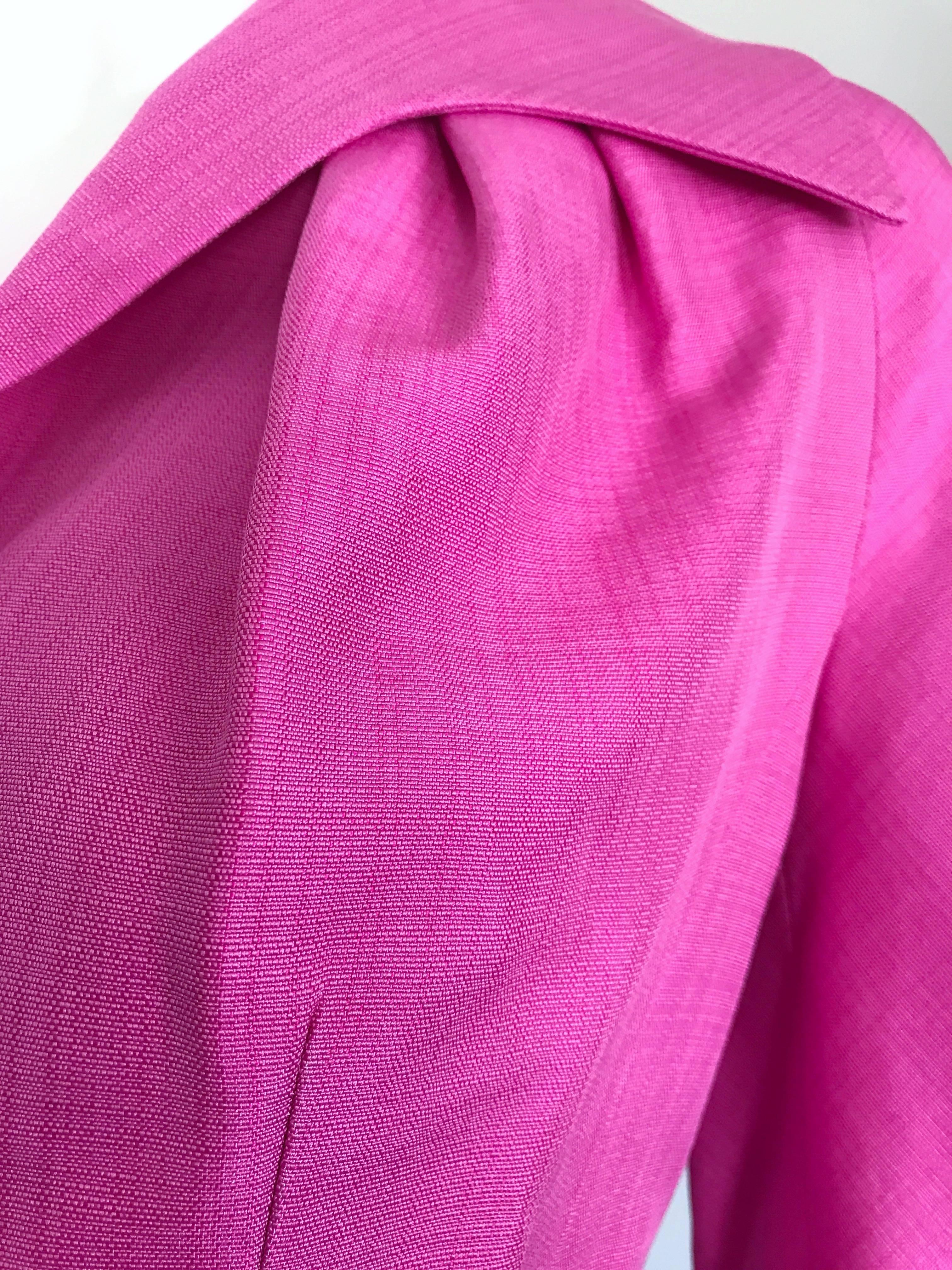 Christian Dior by John Galliano Size 10 Bubblegum Pink Silk Blend Belted Jacket In New Condition In San Diego, CA