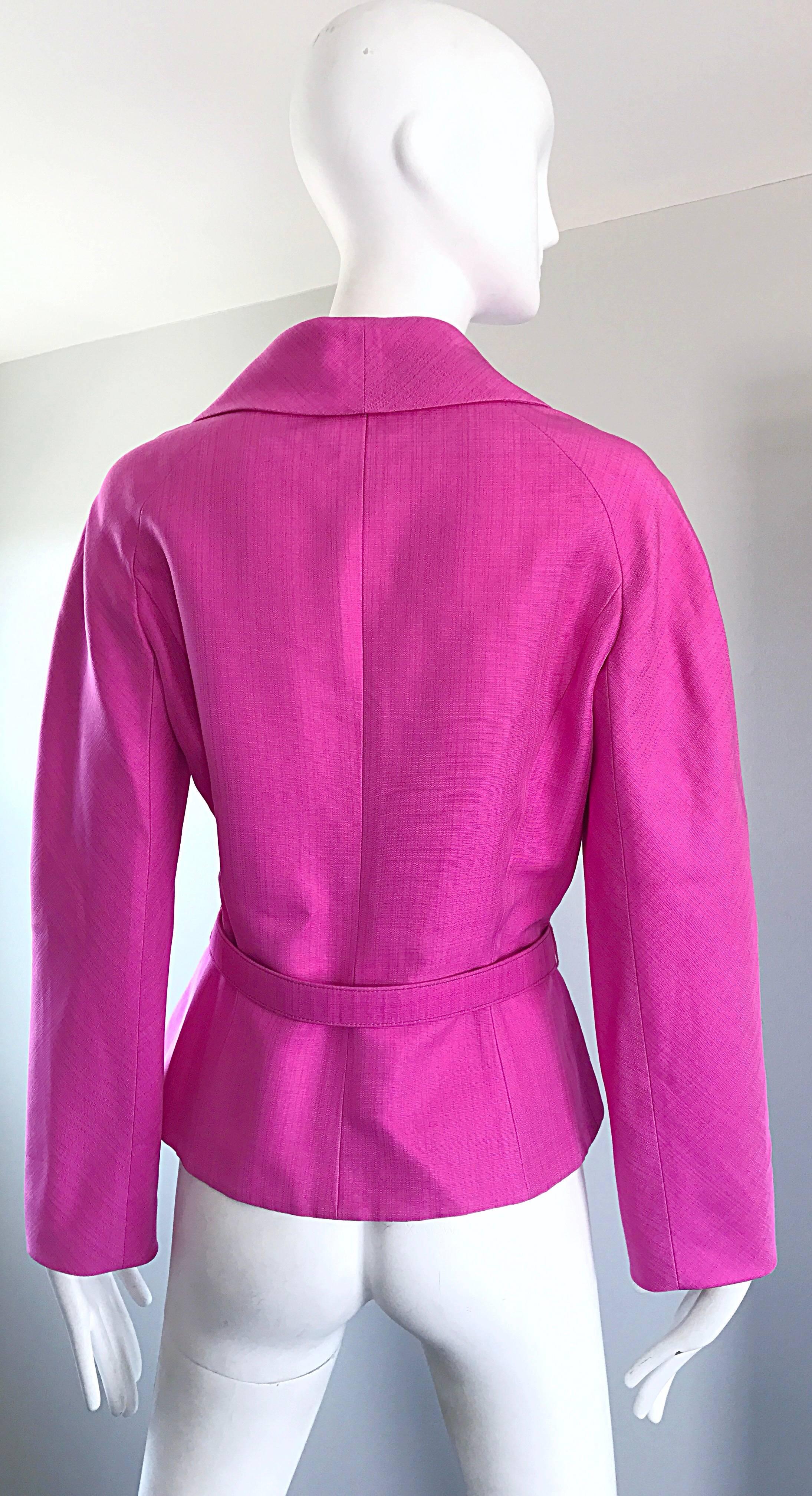 Women's Christian Dior by John Galliano Size 10 Bubblegum Pink Silk Blend Belted Jacket