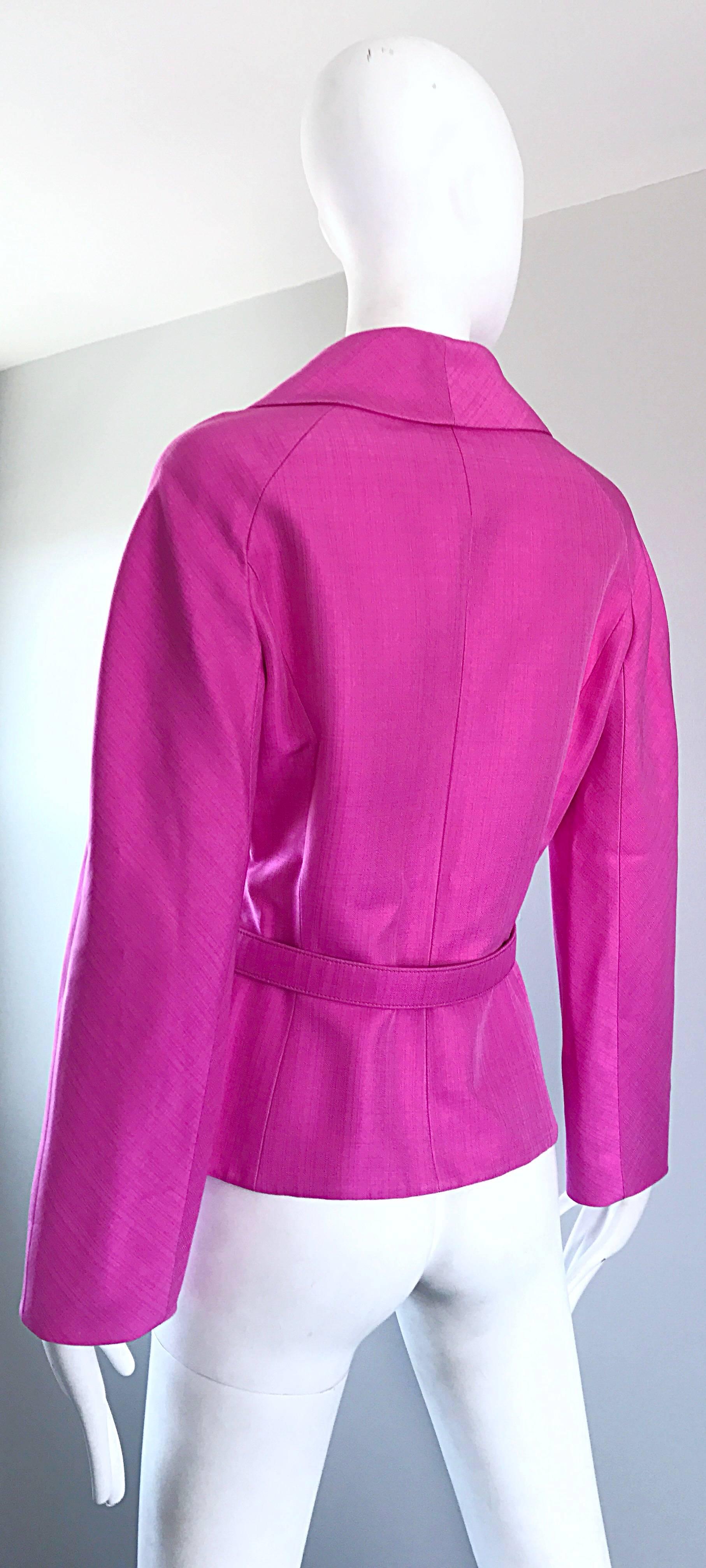 Christian Dior by John Galliano Size 10 Bubblegum Pink Silk Blend Belted Jacket 1