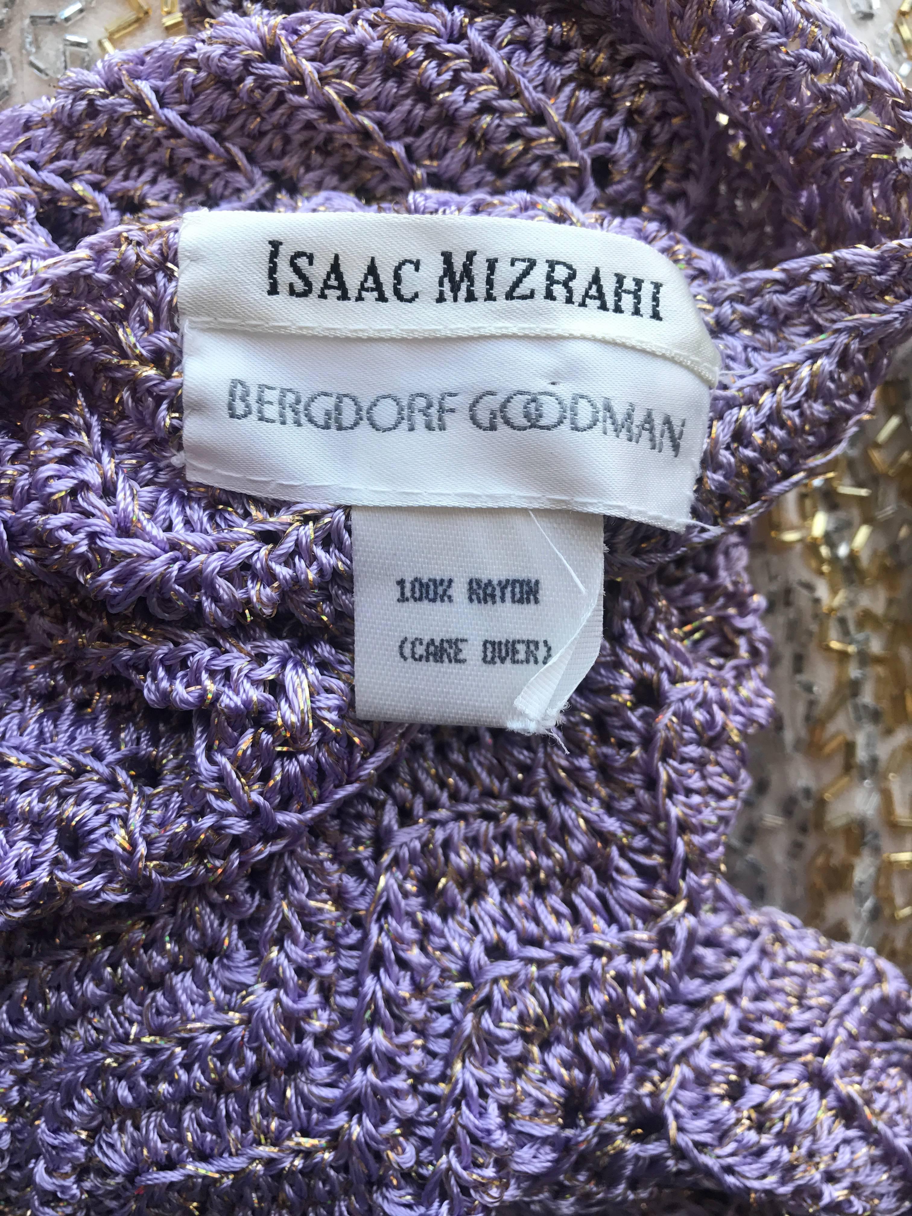 Vintage Isaac Mizrahi Bergdorf Goodman 1990s Purple + Gold Crochet Mini Dress  5