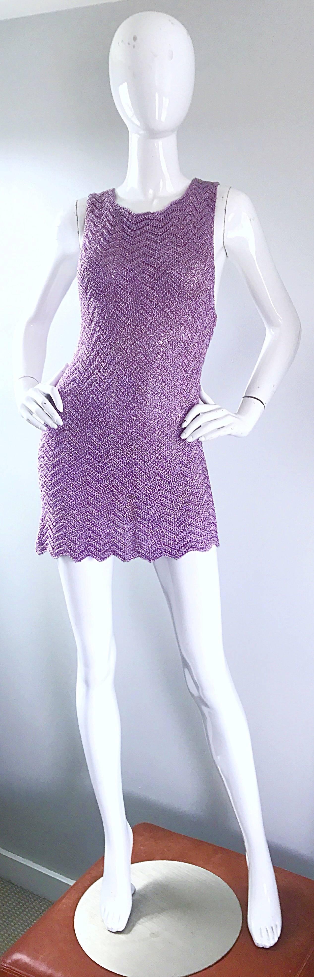 Vintage Isaac Mizrahi Bergdorf Goodman 1990s Purple + Gold Crochet Mini Dress  4