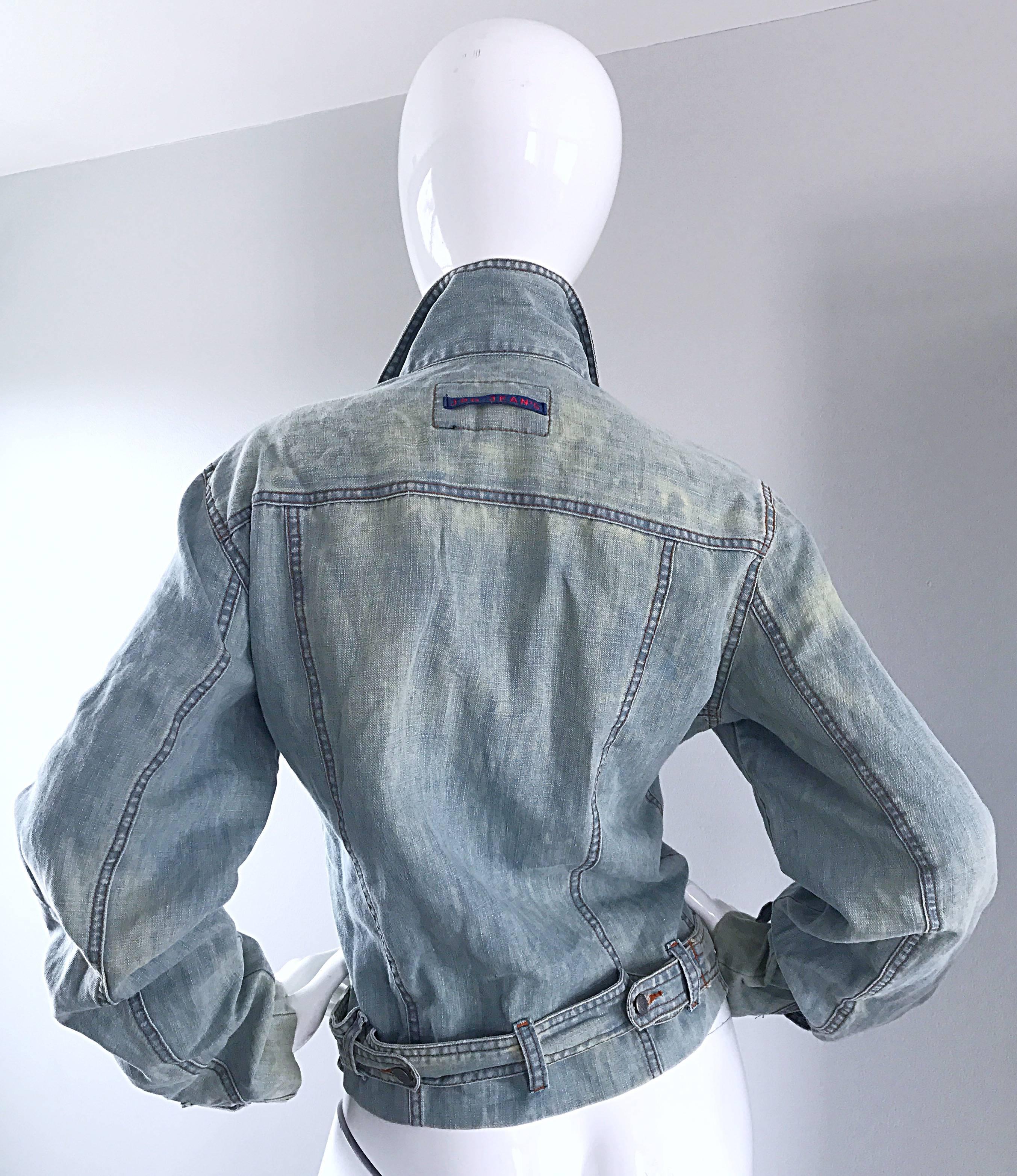 Veste ceinturée vintage Jean Paul Gaultier en jean bleu en jean à lacets (années 1990)  Excellent état - En vente à San Diego, CA