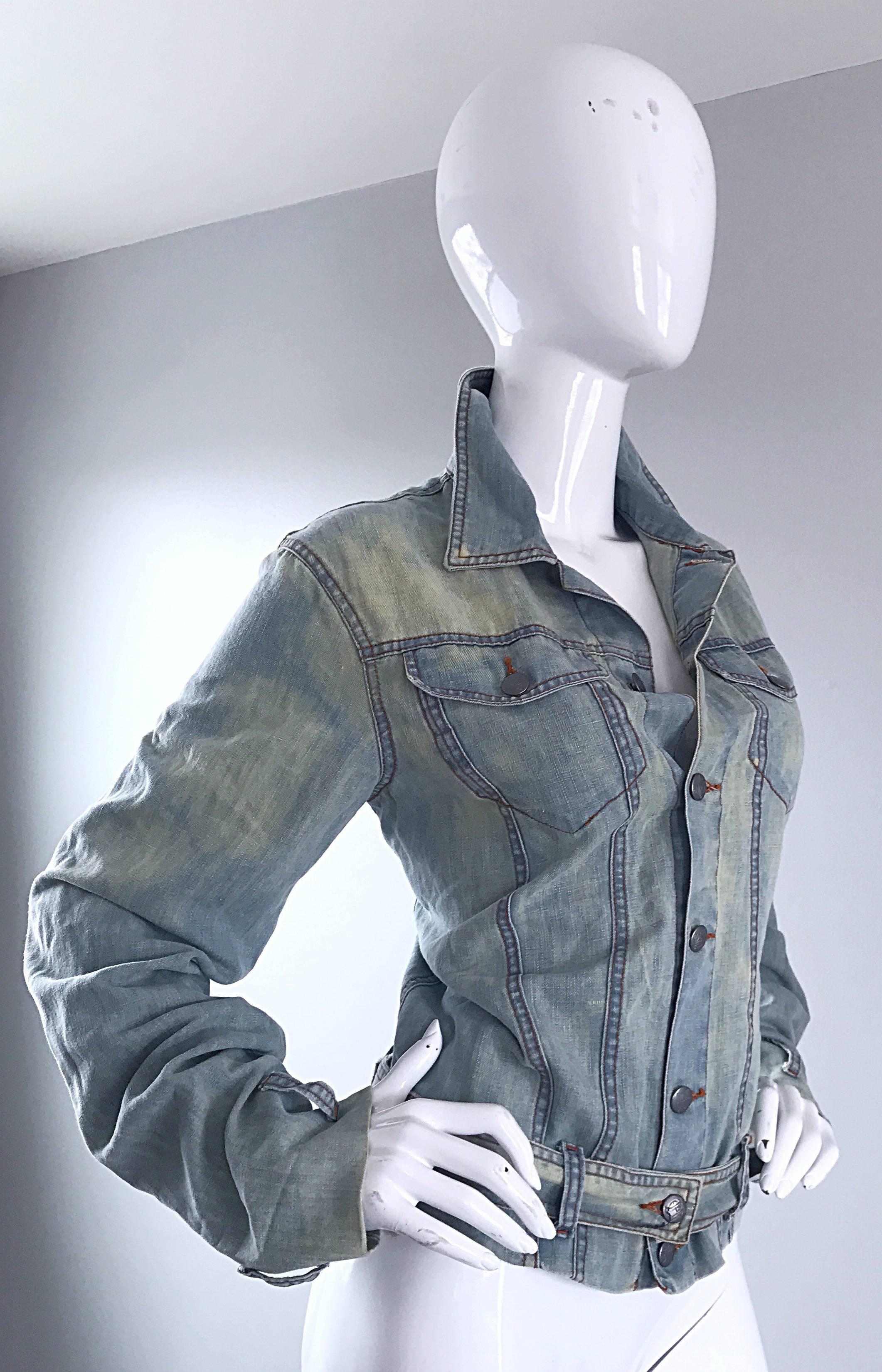 Veste ceinturée vintage Jean Paul Gaultier en jean bleu en jean à lacets (années 1990)  Unisexe en vente