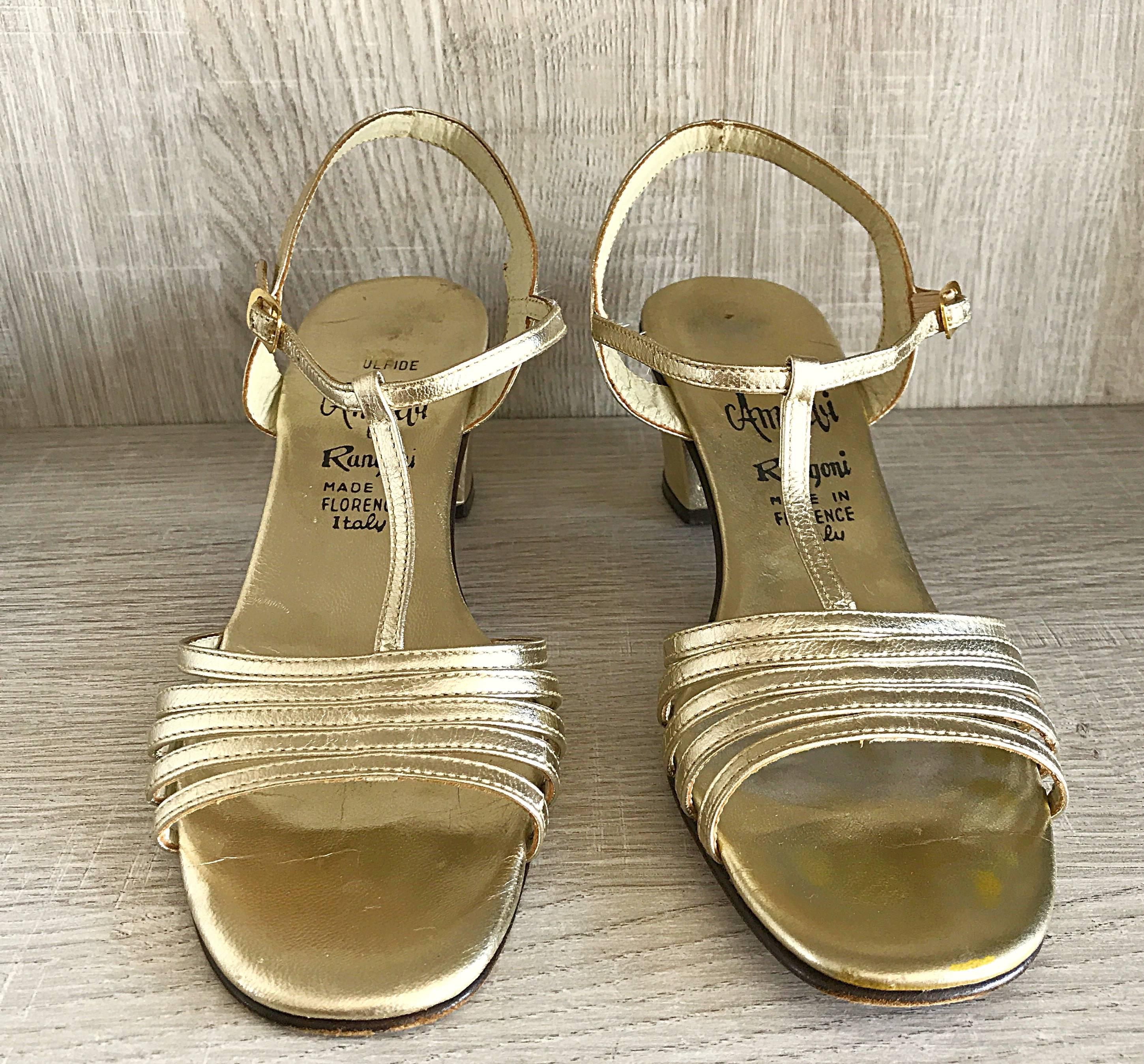 1960s Amalfi by Rangoni Size 8 Gold Leather Vintage Metallic High Heel ...