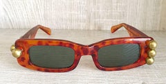 Rare Vintage Mercura 1990s Light Brown Gold Studded Asymmetrical Sunglasses