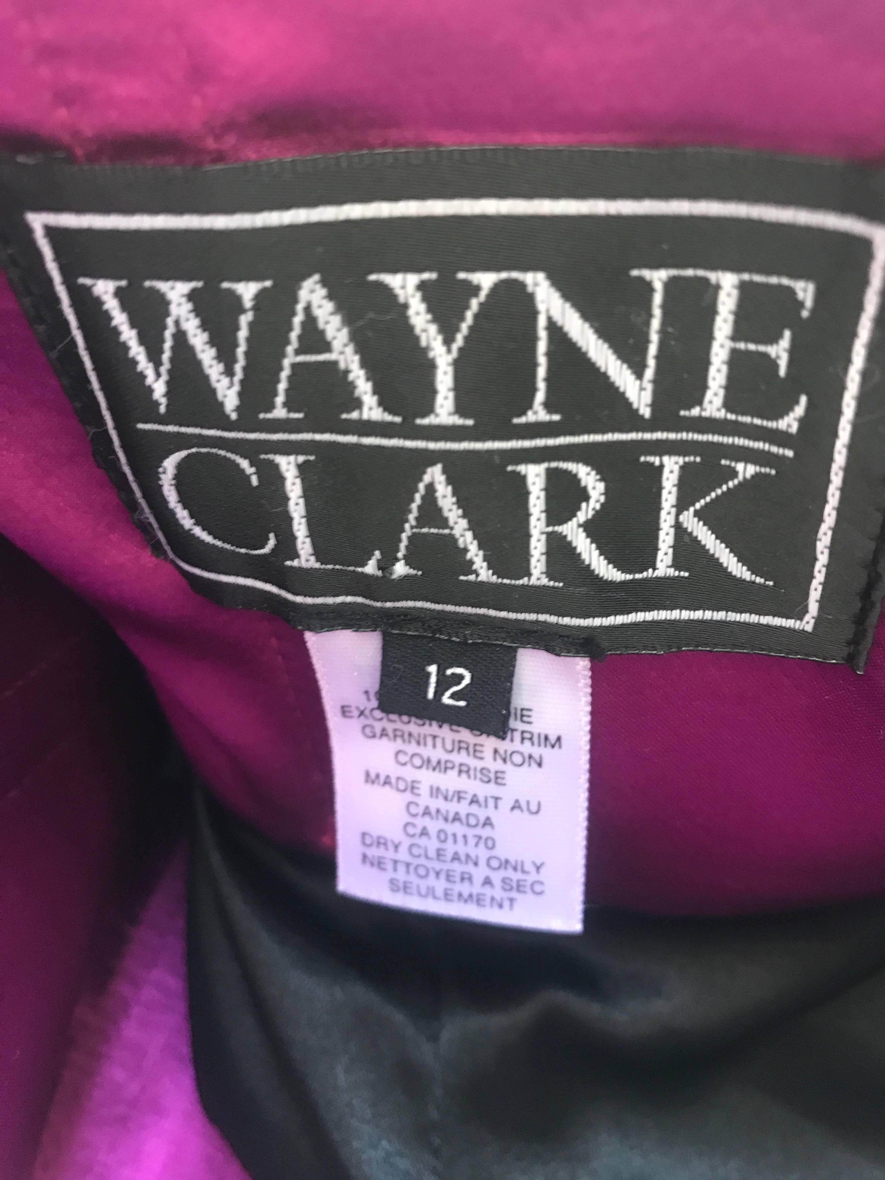 Vintage Wayne Clark Size 12 Hot Pink Fuchsia + Black Silk Strapless 1990s Gown For Sale 5