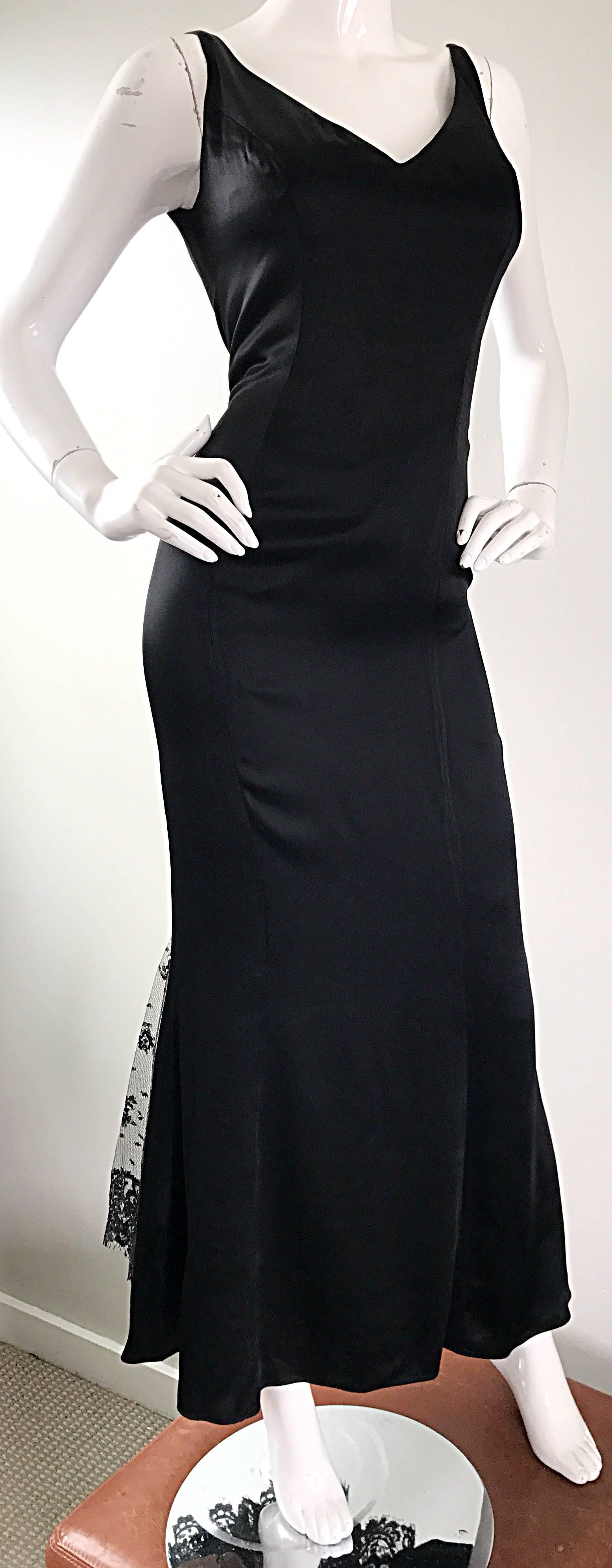 Gorgeous 1990s Lorcan Mullany for Bellville Sassoon Black + Nude Silk Lace Gown For Sale 1